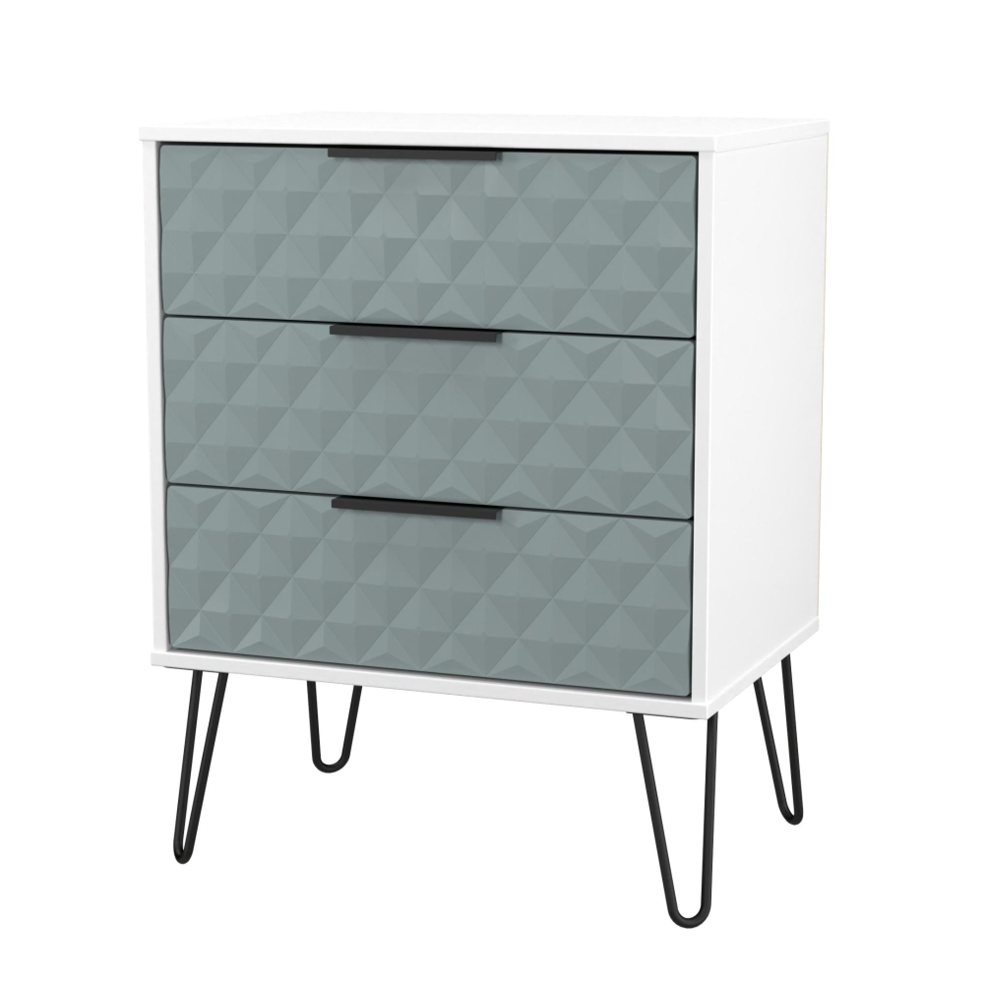 Harlequin Chest - 3 Drawer - Midi - with Hairpin Legs - Duck and White Matt