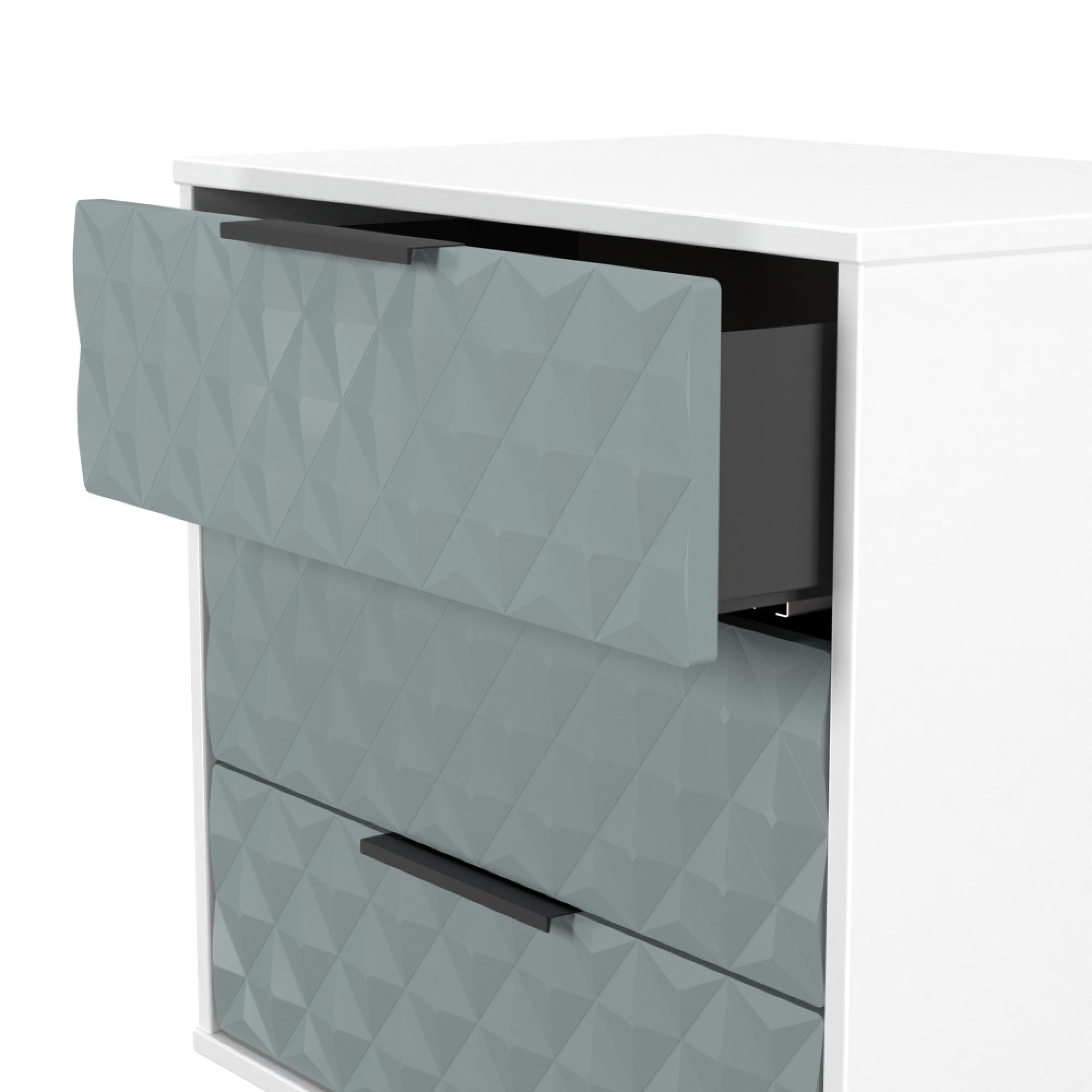 Harlequin Chest - 3 Drawer - Midi - with Hairpin Legs - Duck and White Matt