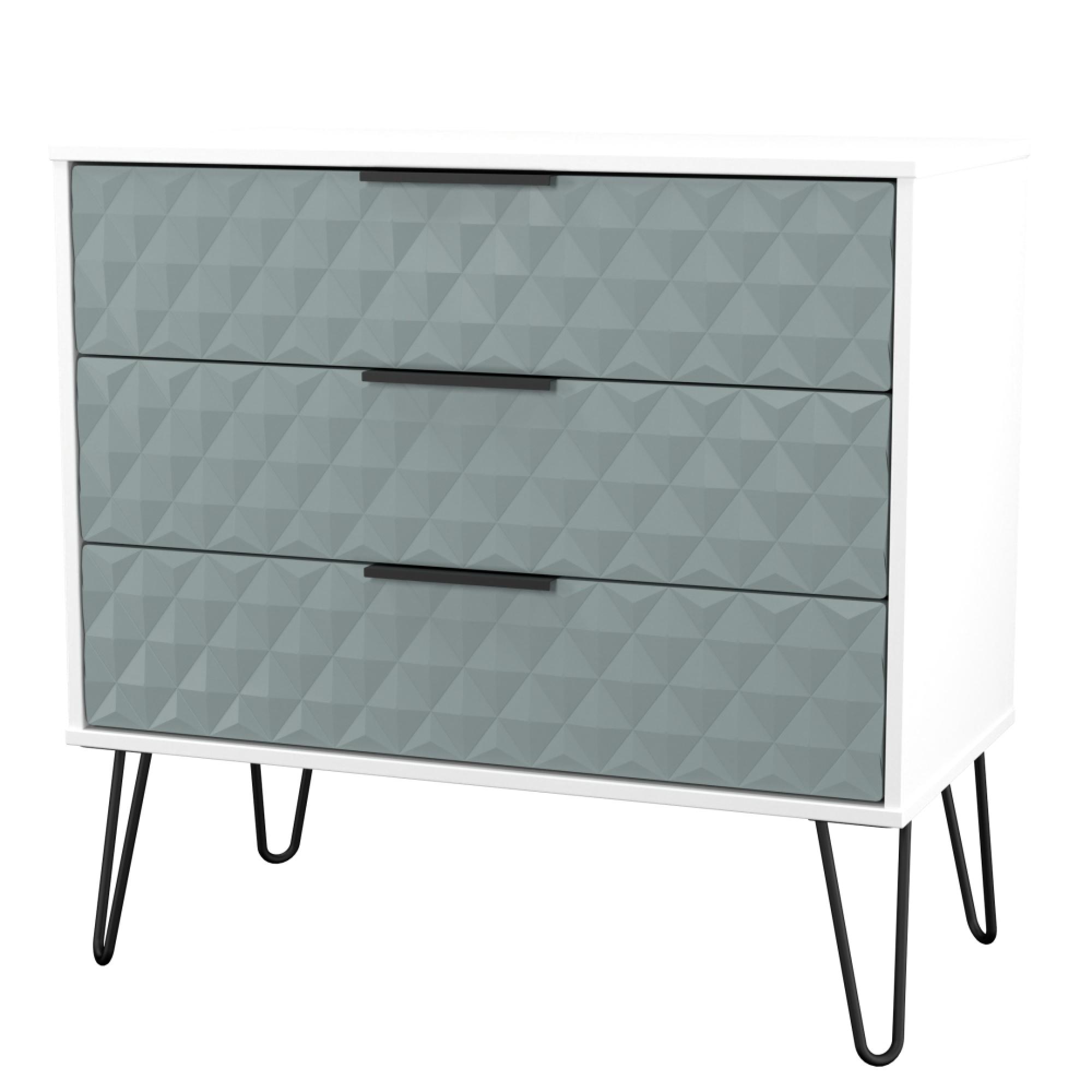 Harlequin Chest - 3 Drawer - with Hairpin Legs - Duck and White Matt