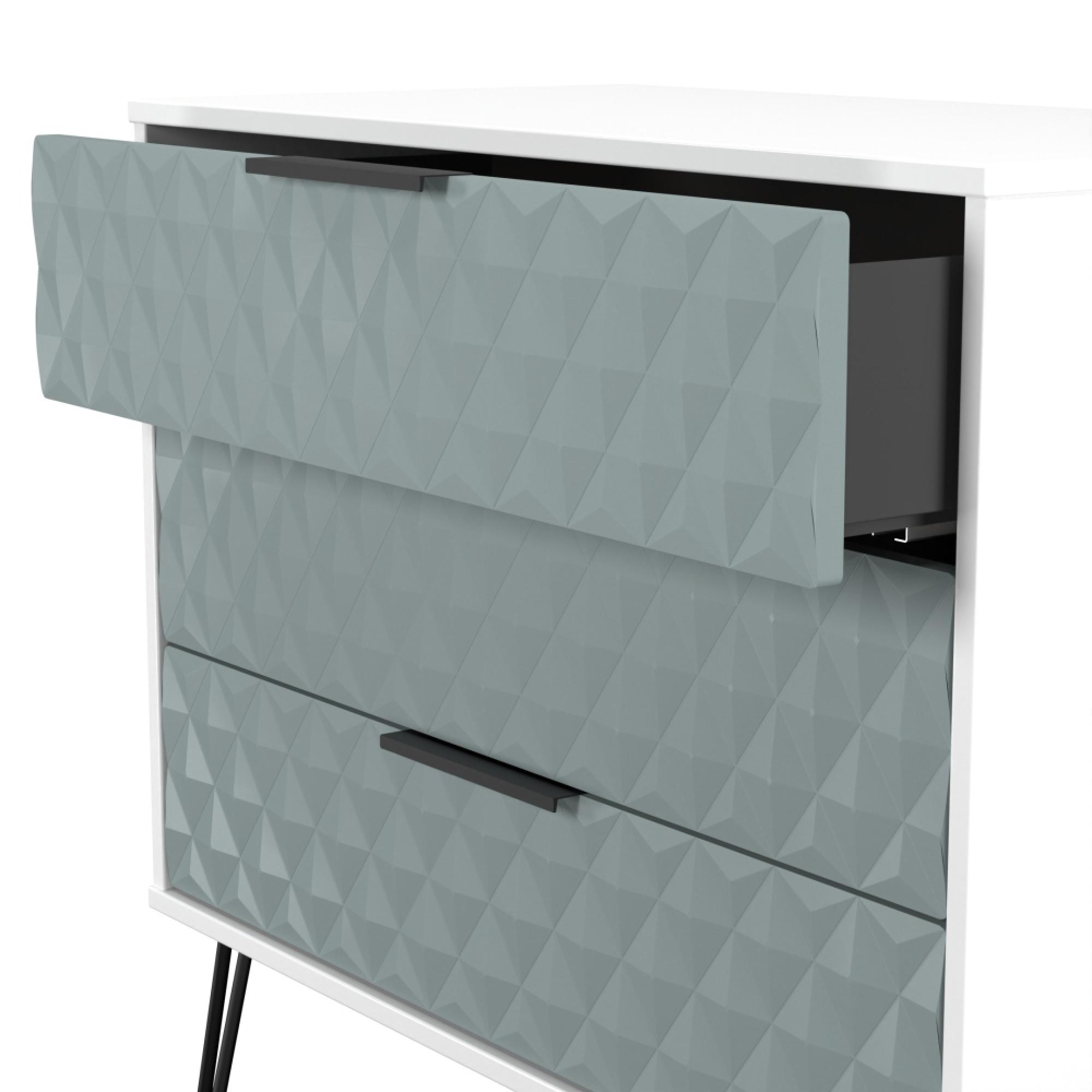 Harlequin Chest - 3 Drawer - with Hairpin Legs - Duck and White Matt