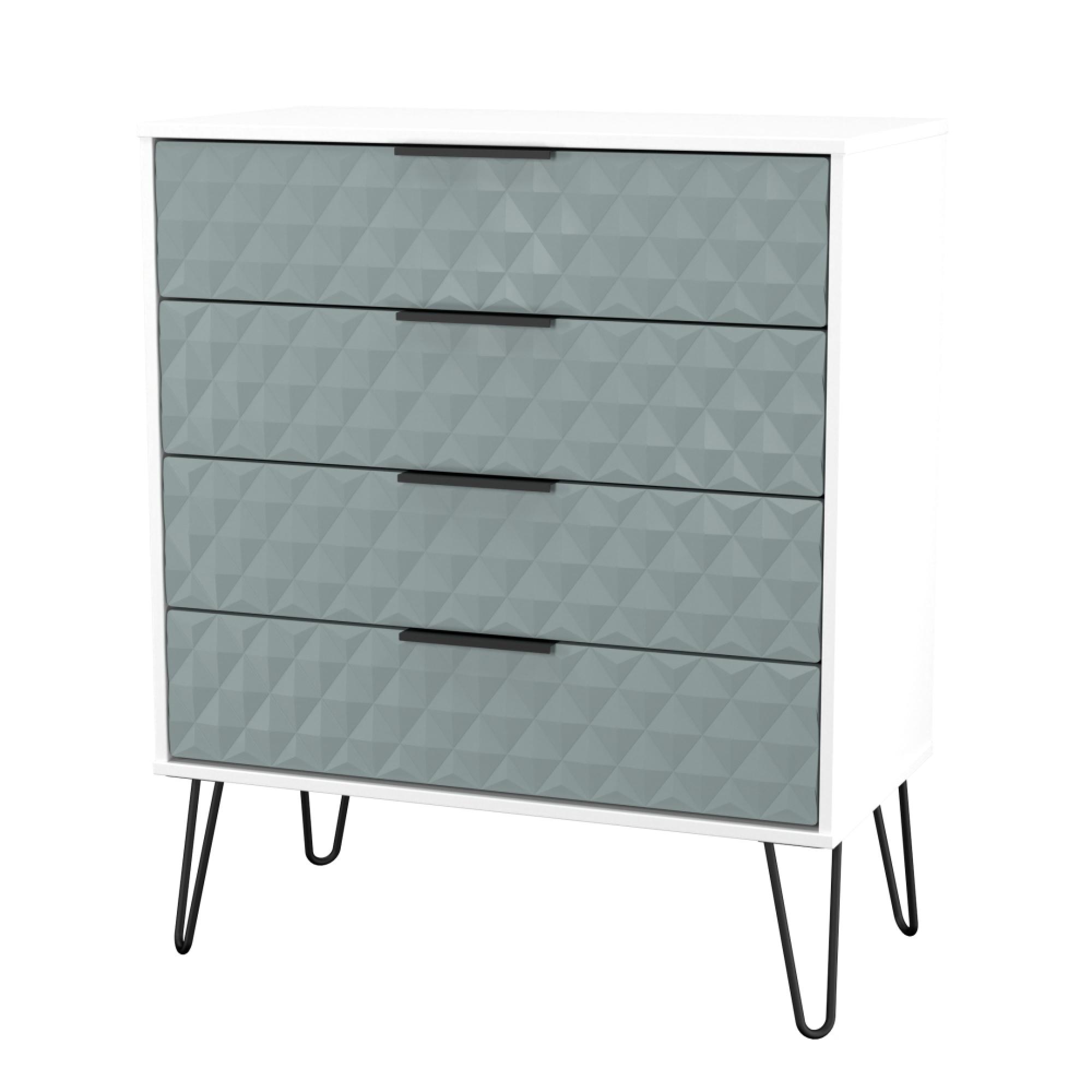Harlequin Chest - 4 Drawer - with Hairpin Legs - Duck and White Matt