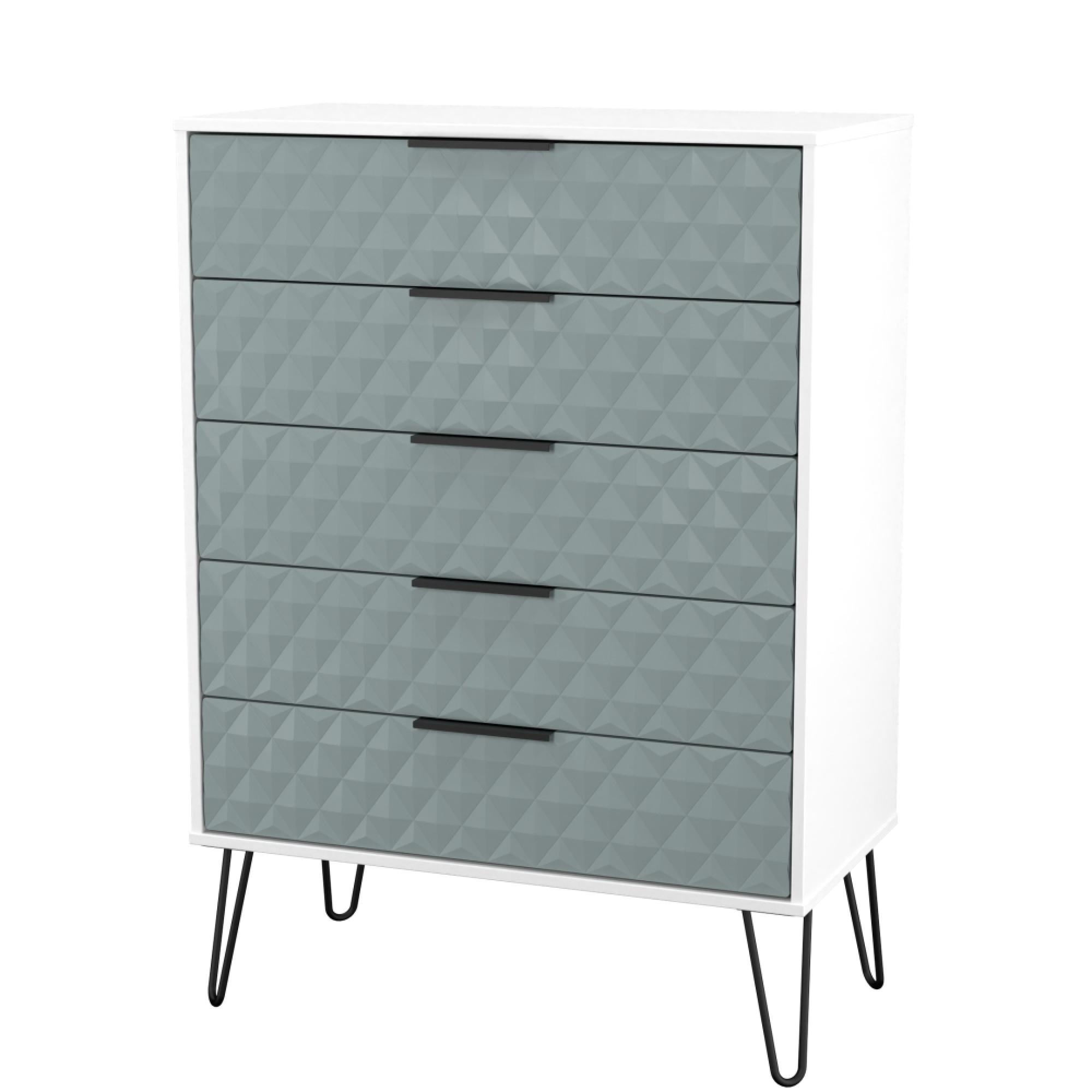 Harlequin Chest - 5 Drawer - Wide - with Hairpin Legs - Duck and White Matt