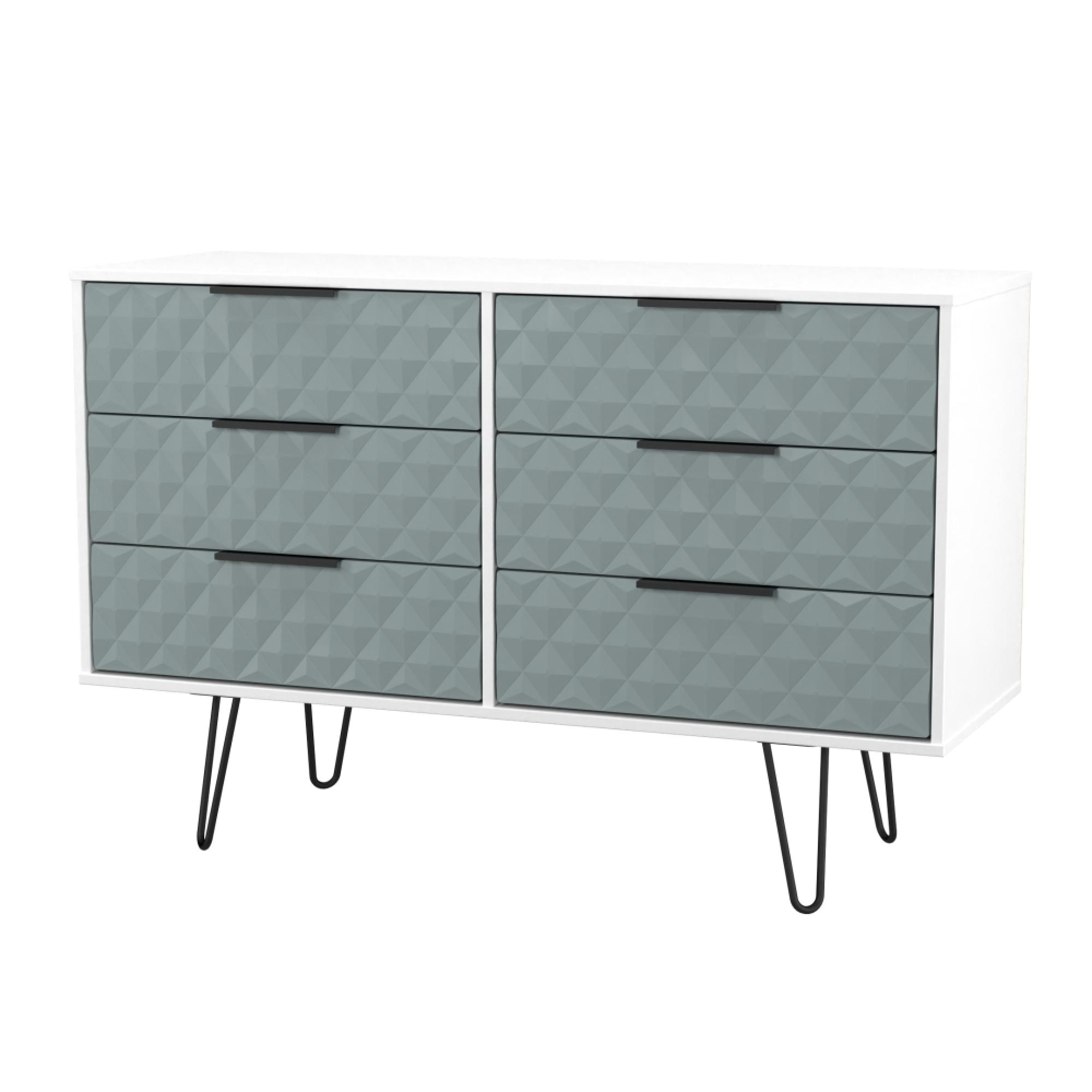 Harlequin Chest - 6 Drawer - Midi - with Hairpin Legs - Duck and White Matt