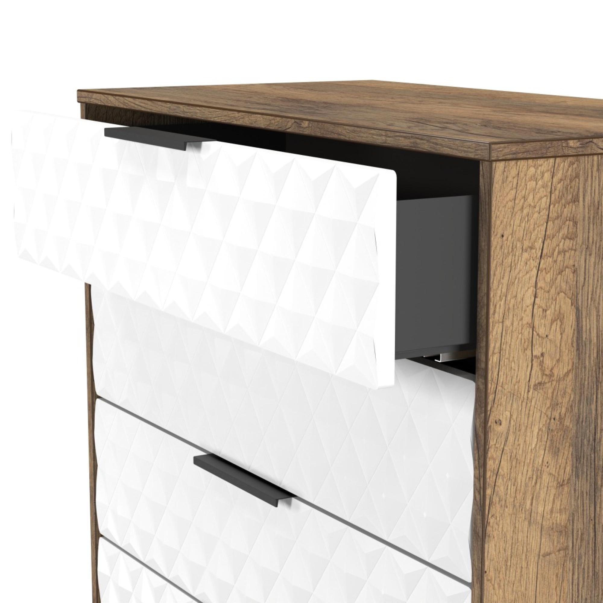 Harlequin Chest - 4 Drawer - with Hairpin Legs - White Matt and Vintage Oak
