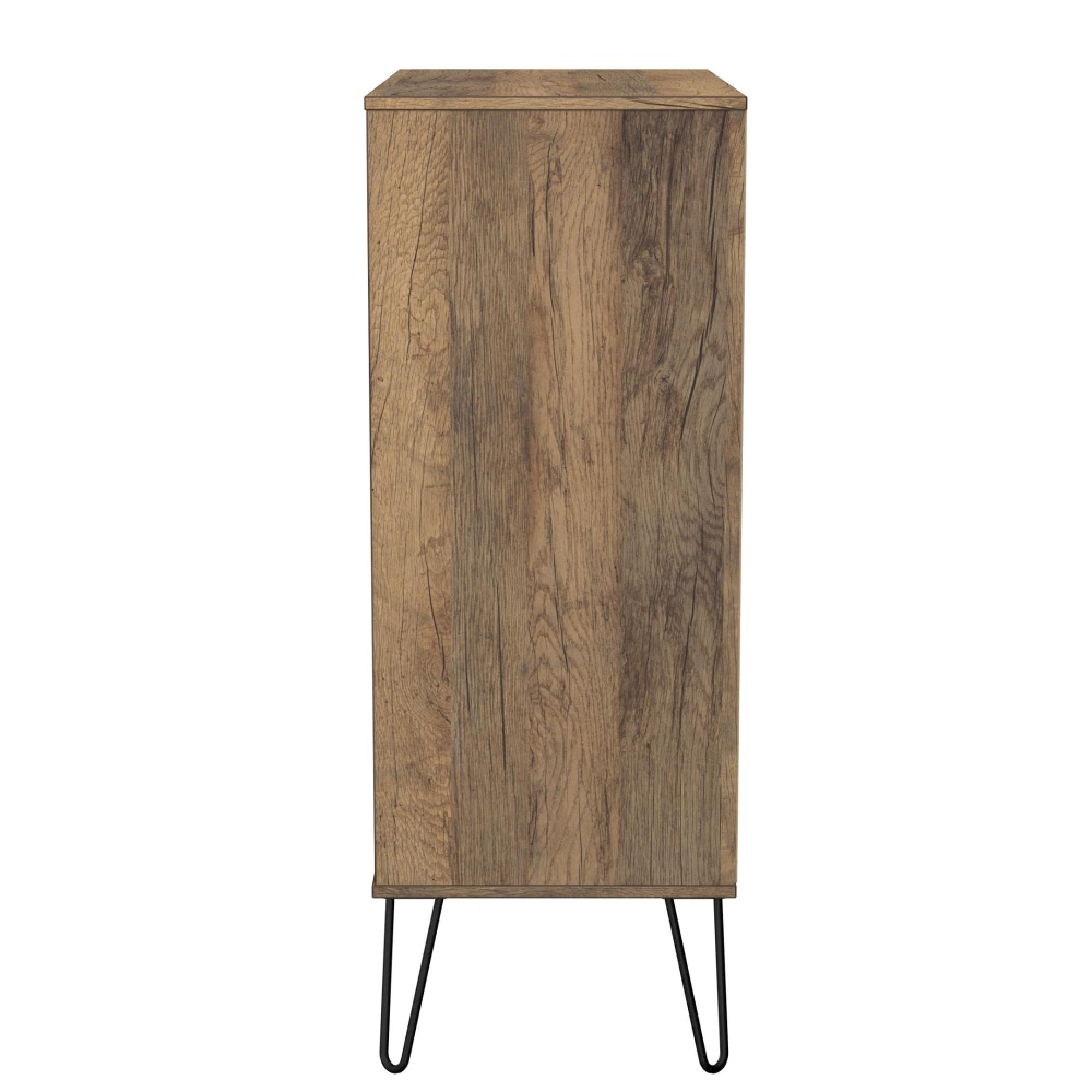 Harlequin Chest - 5 Drawer - Wide - with Hairpin Legs - White Matt and Vintage Oak