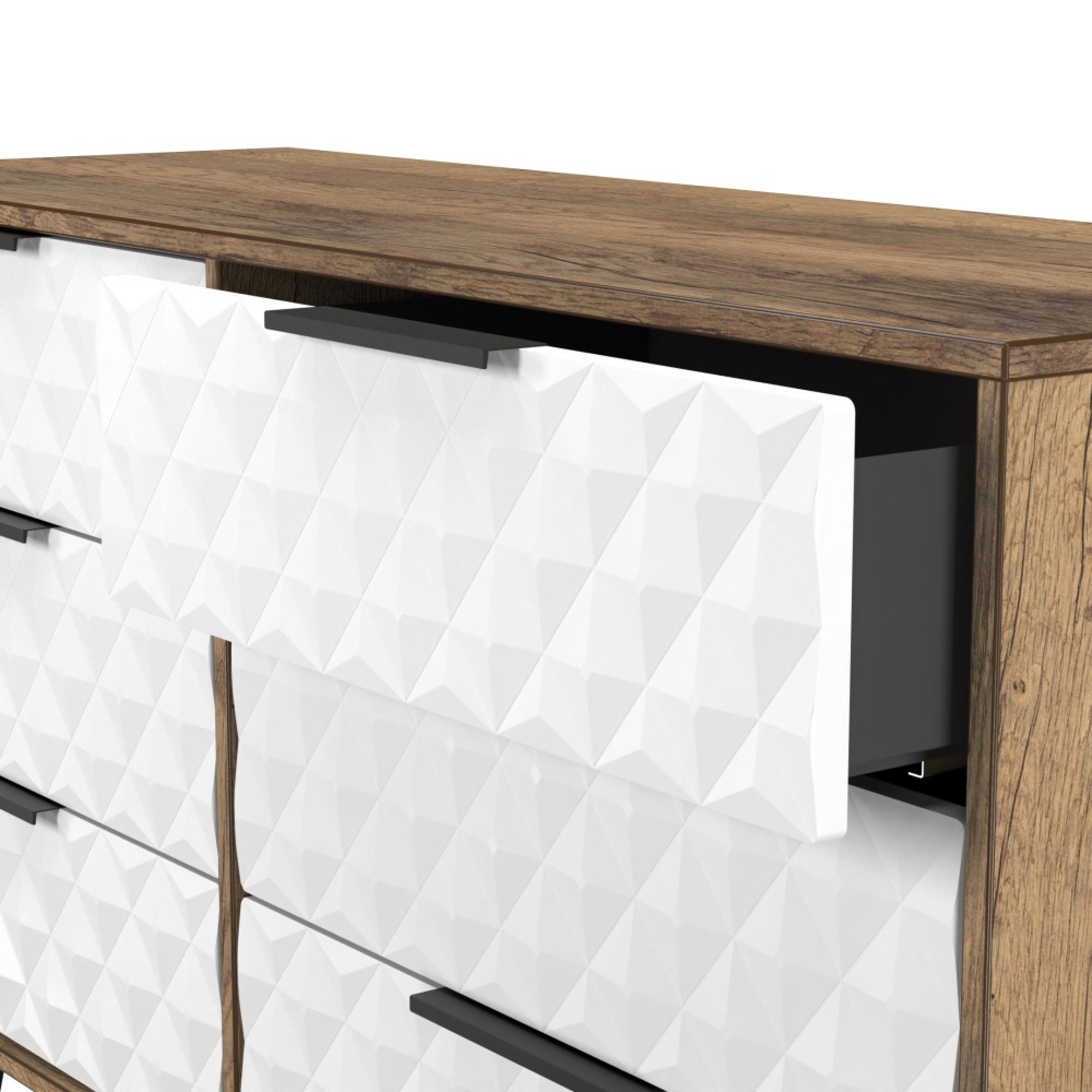 Harlequin Chest - 6 Drawer - Midi - with Hairpin Legs - White Matt and Vintage Oak