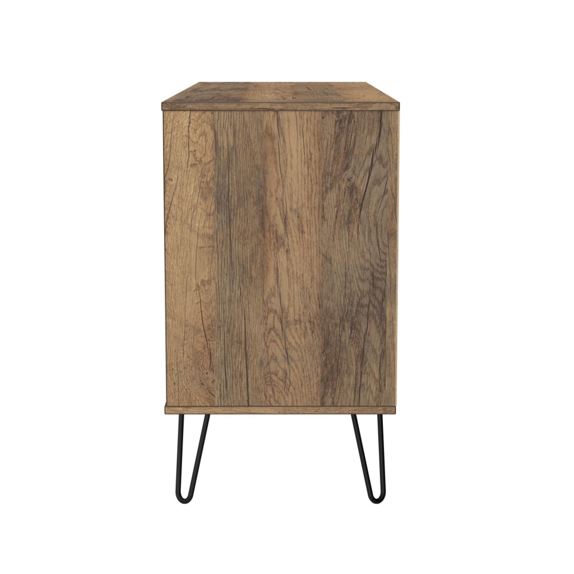 Harlequin Chest - 6 Drawer - Midi - with Hairpin Legs - White Matt and Vintage Oak