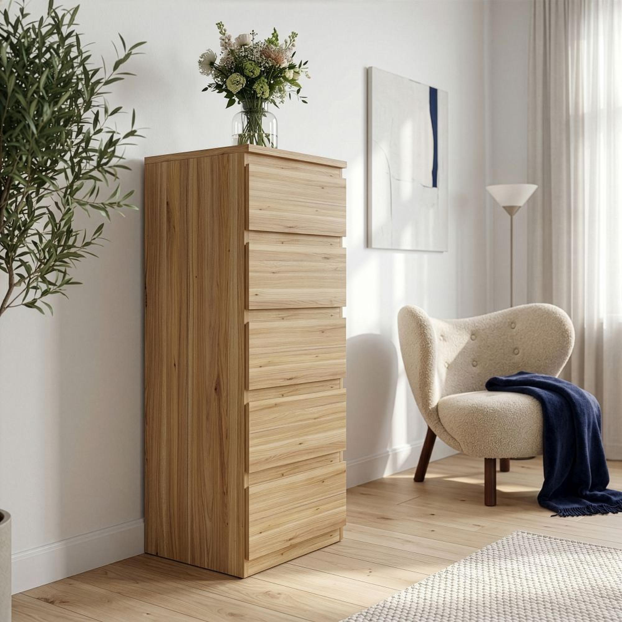 Edmore Chest - 5 Drawer - Tall - Light Oak
