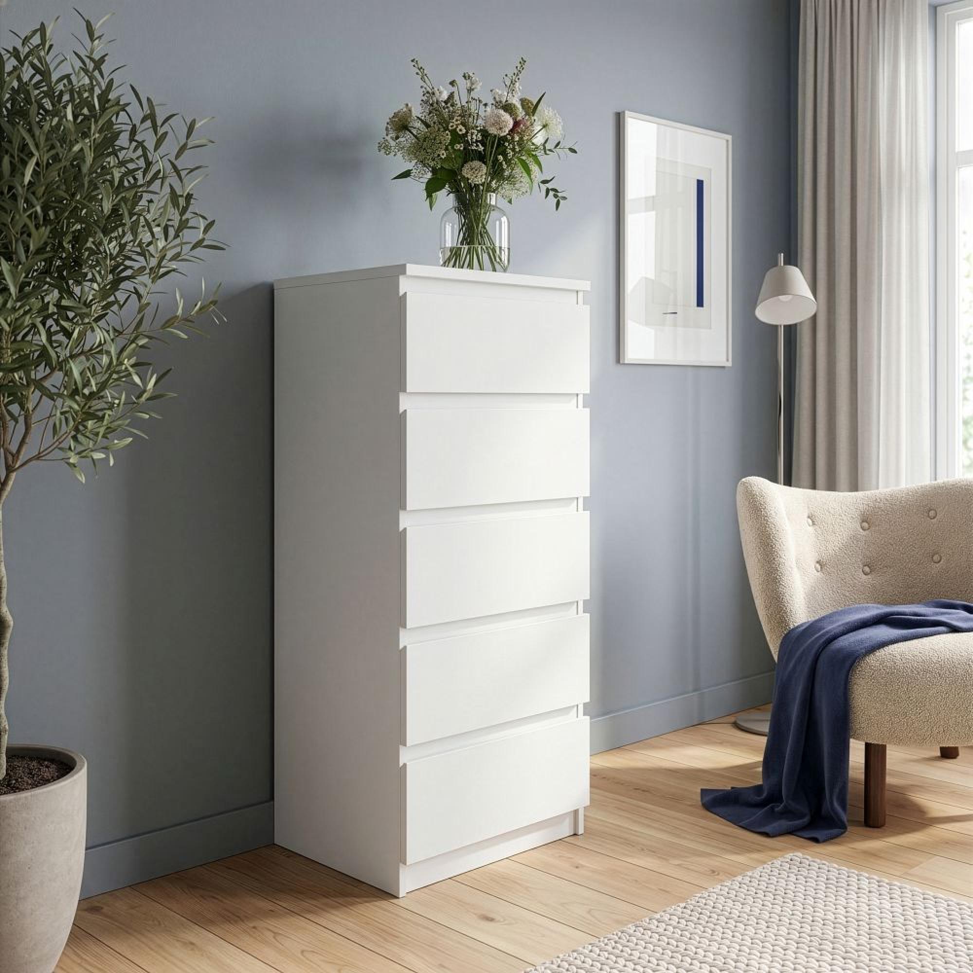 Edmore Chest - 5 Drawer - Tall - White