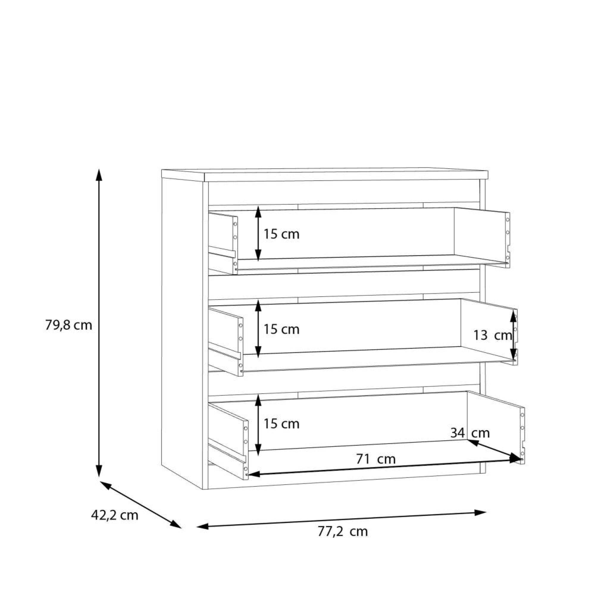 Edmore Chest - 3 Drawer - Wide - Sonoma Oak
