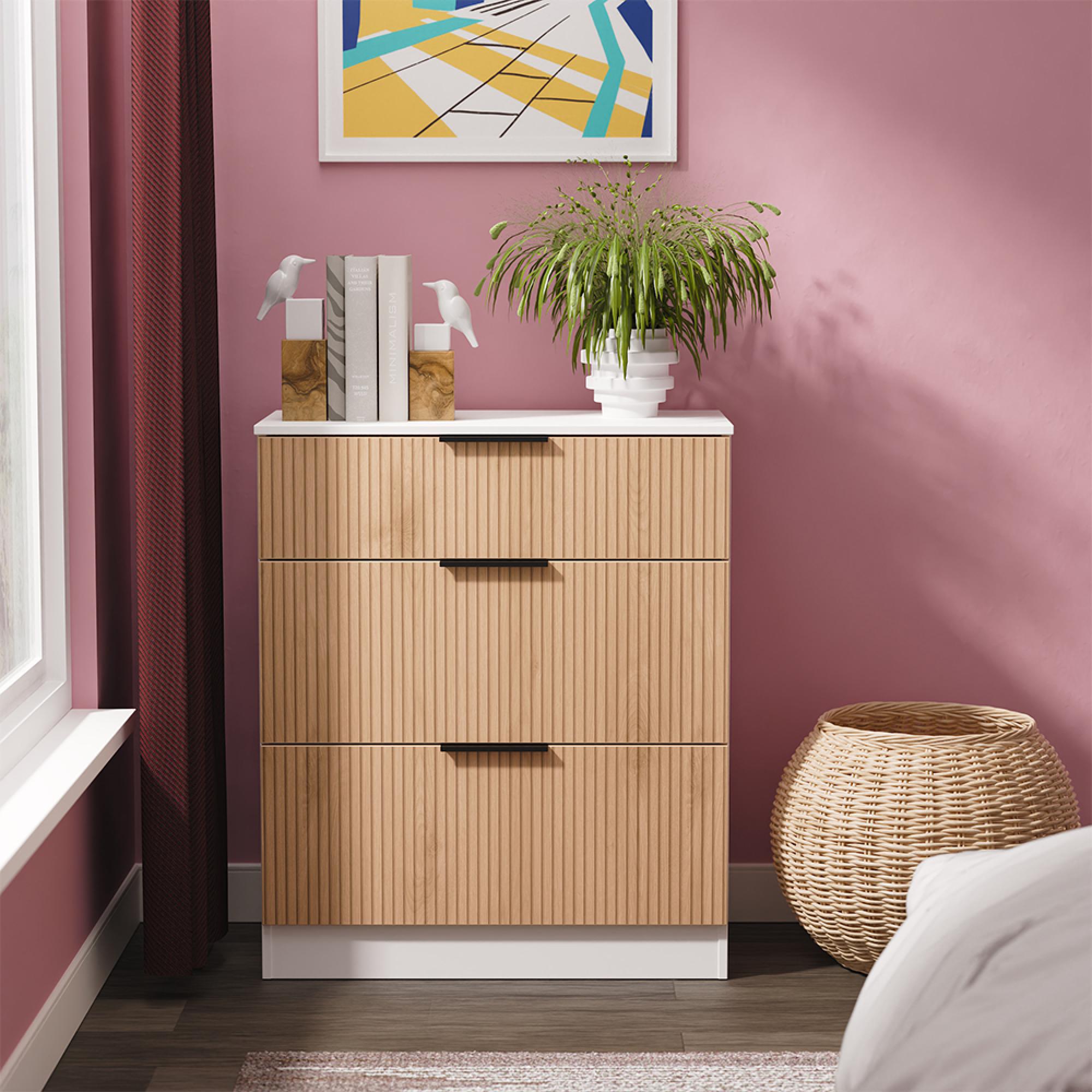 Java Fluted Chest - 3 Drawer - Deep - Natural and White