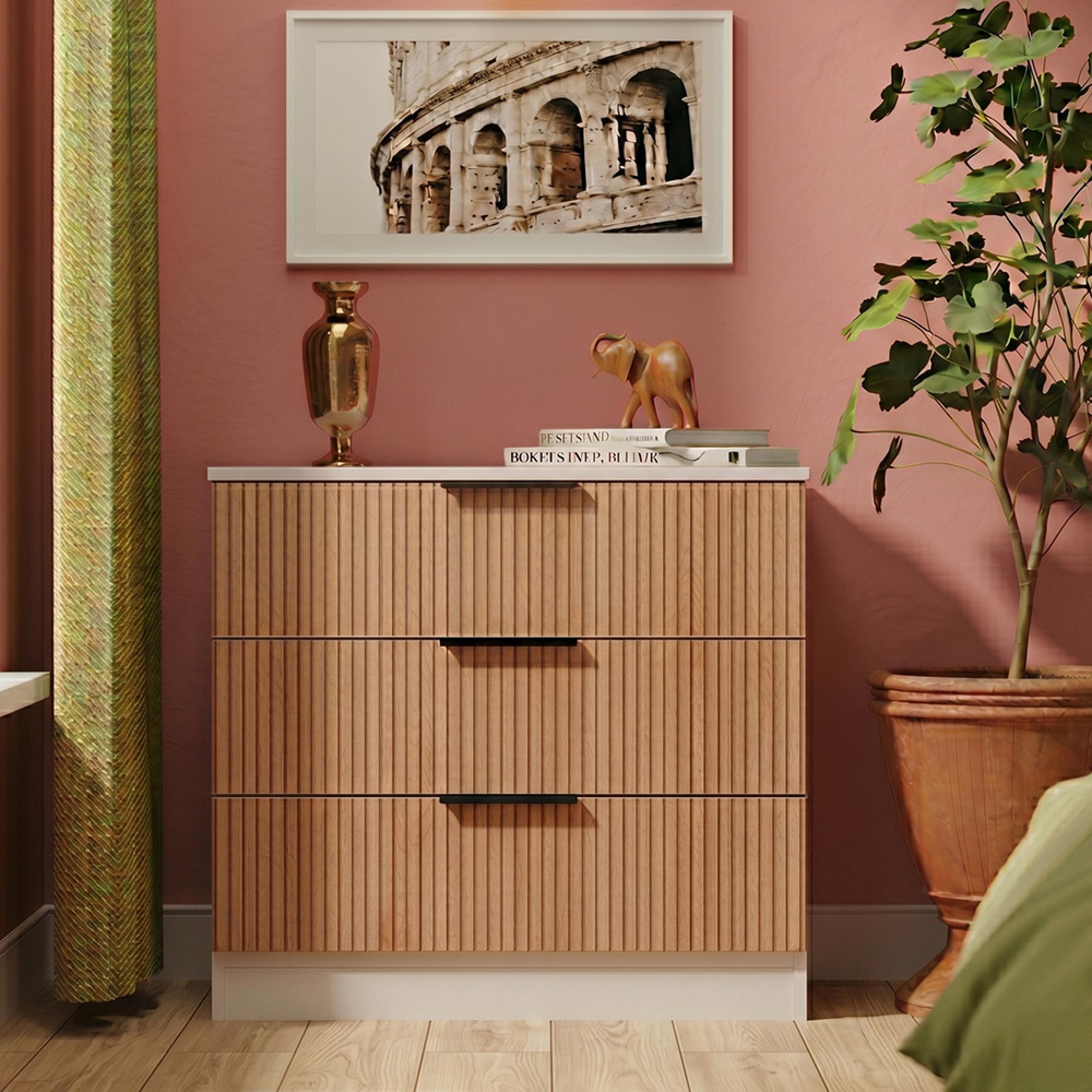 Java Fluted Chest - 3 Drawer - Natural and White