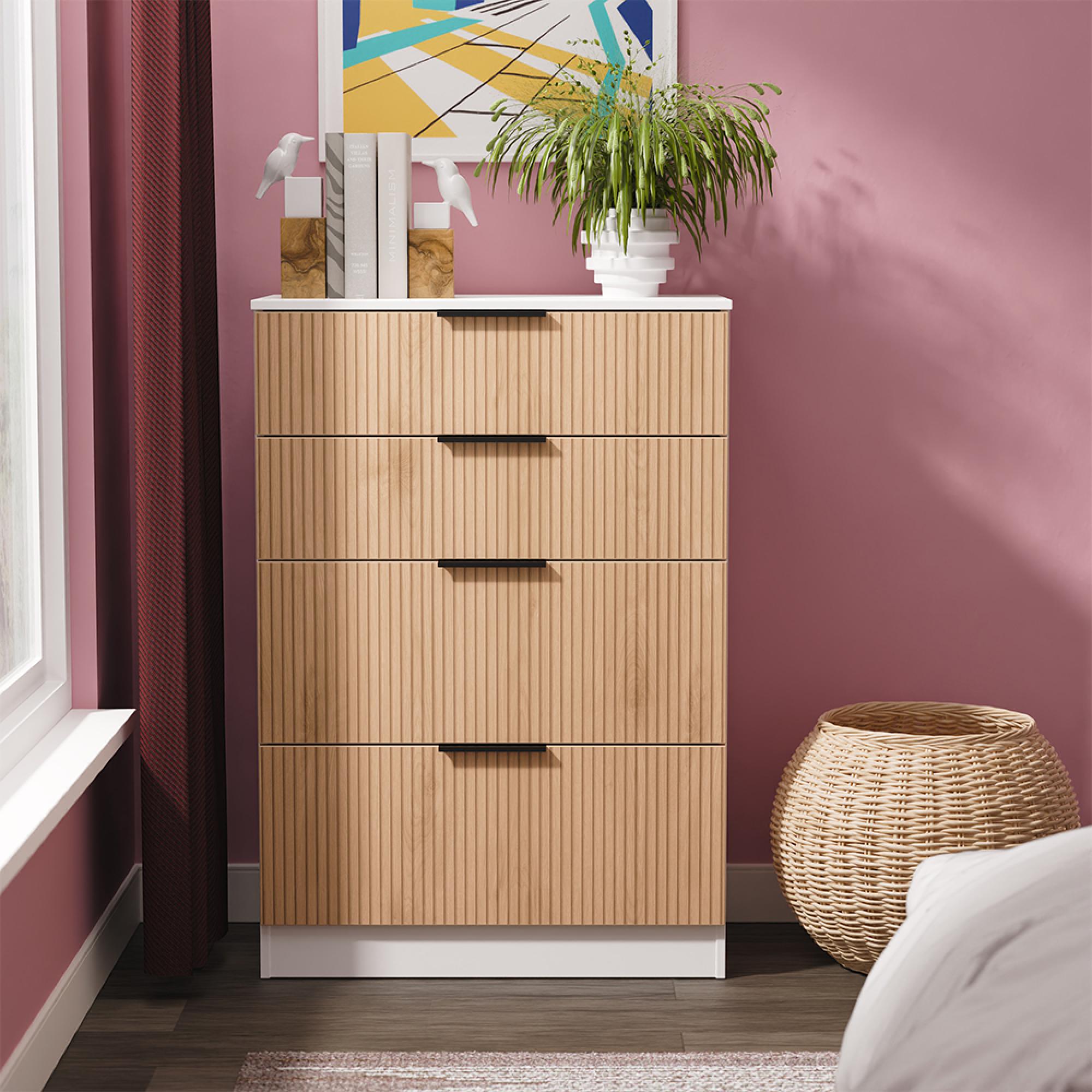 Java Fluted Chest - 4 Drawer - Deep - Natural and White
