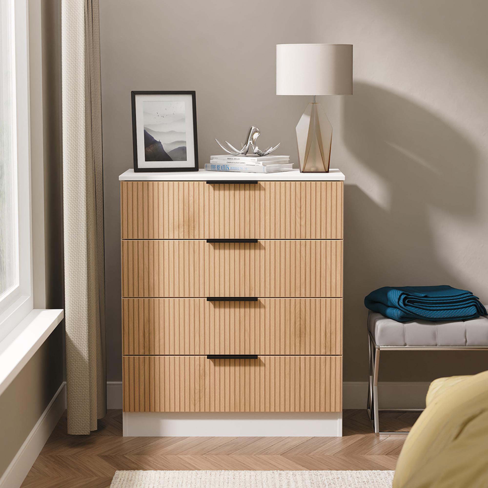 Java Fluted Chest - 4 Drawer - Natural and White
