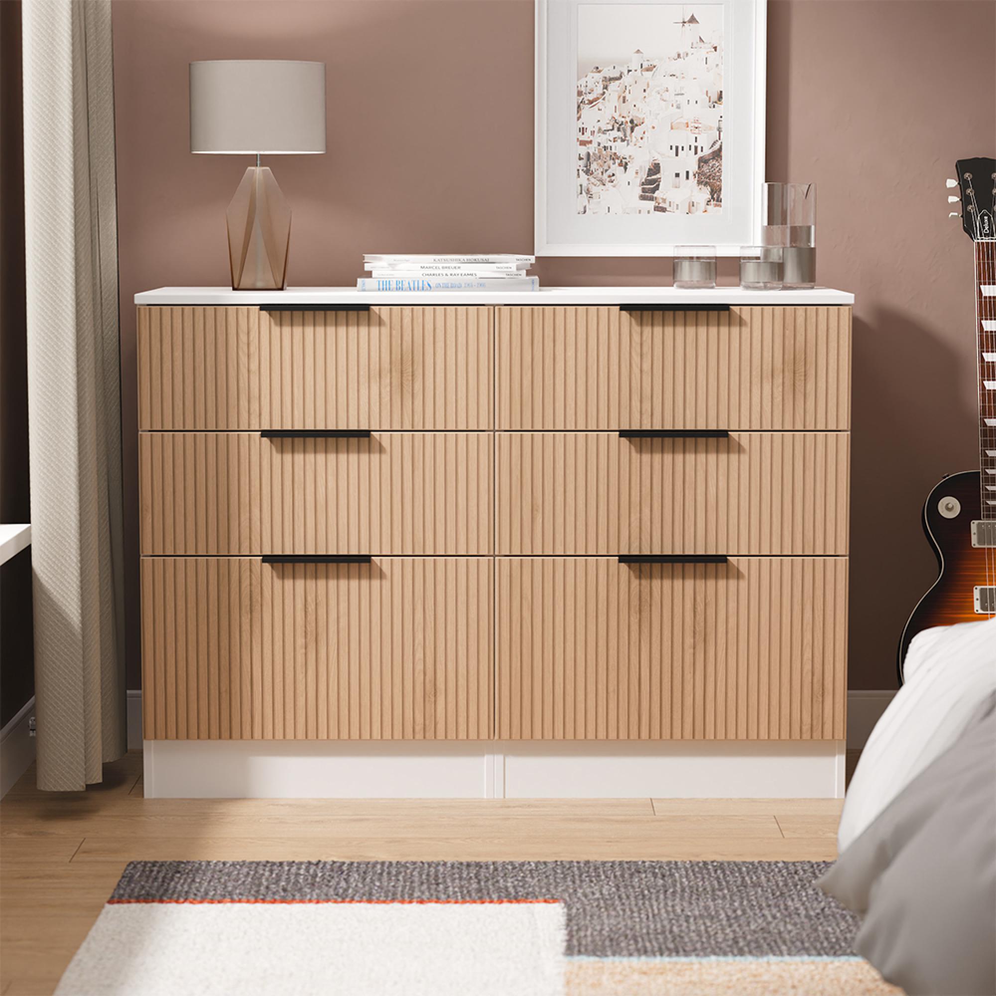 Java Fluted Chest - 6 Drawer - Midi - Natural and White