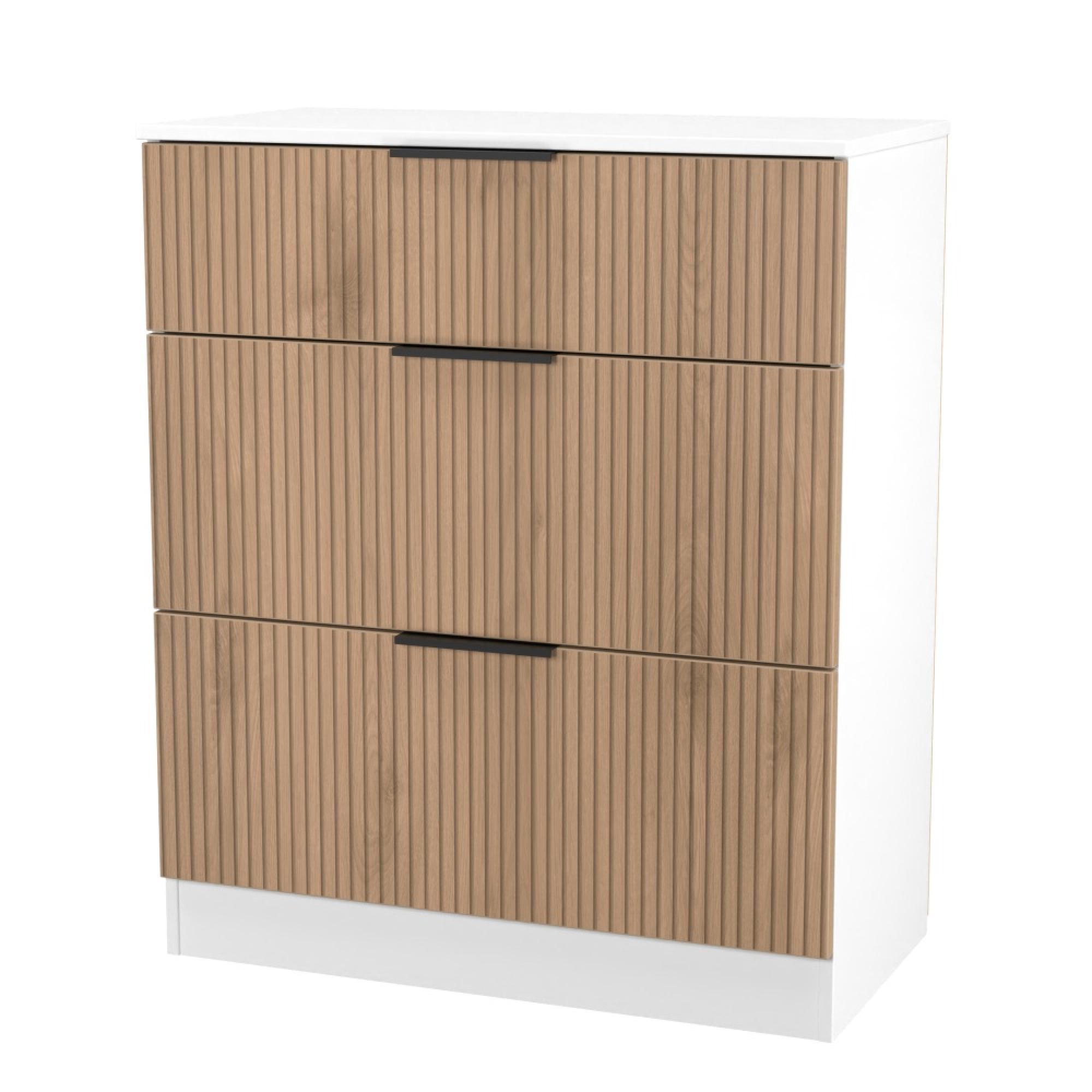 Java Fluted Chest - 3 Drawer - Deep - Natural and White