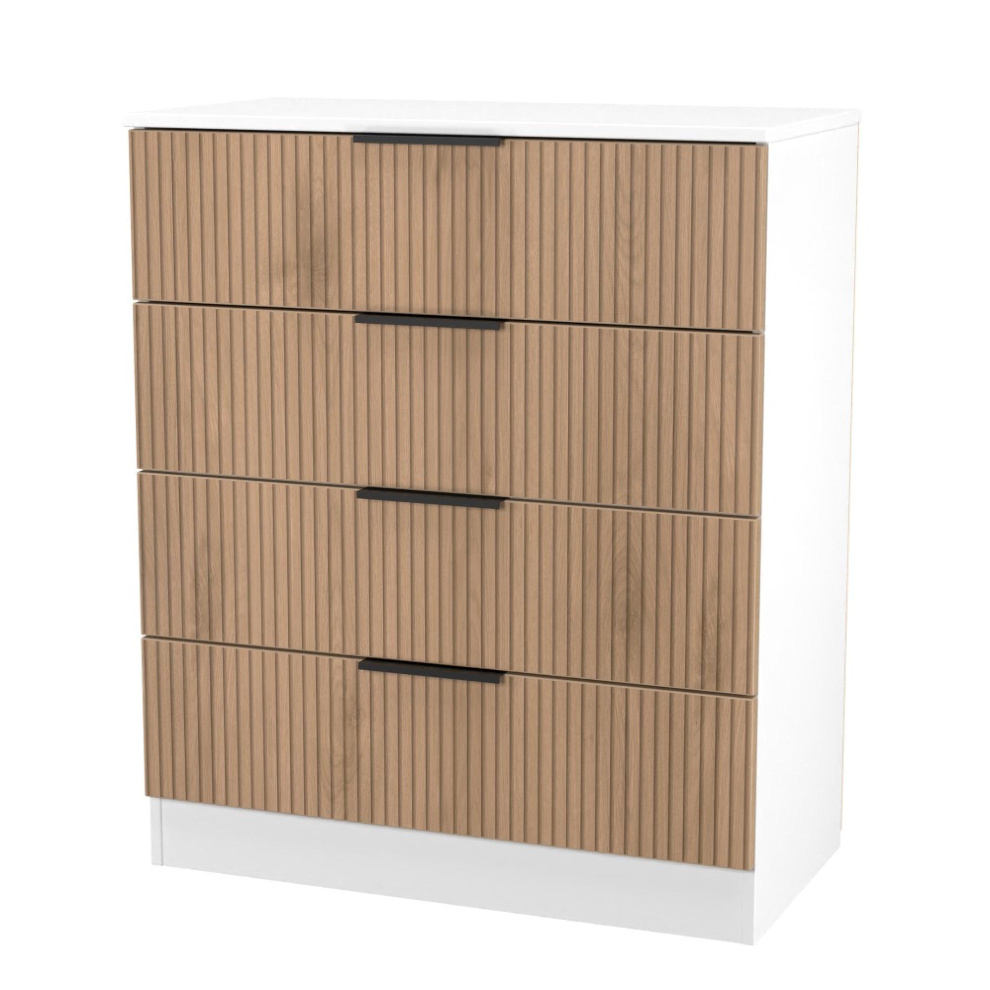 Java Fluted Chest - 4 Drawer - Natural and White