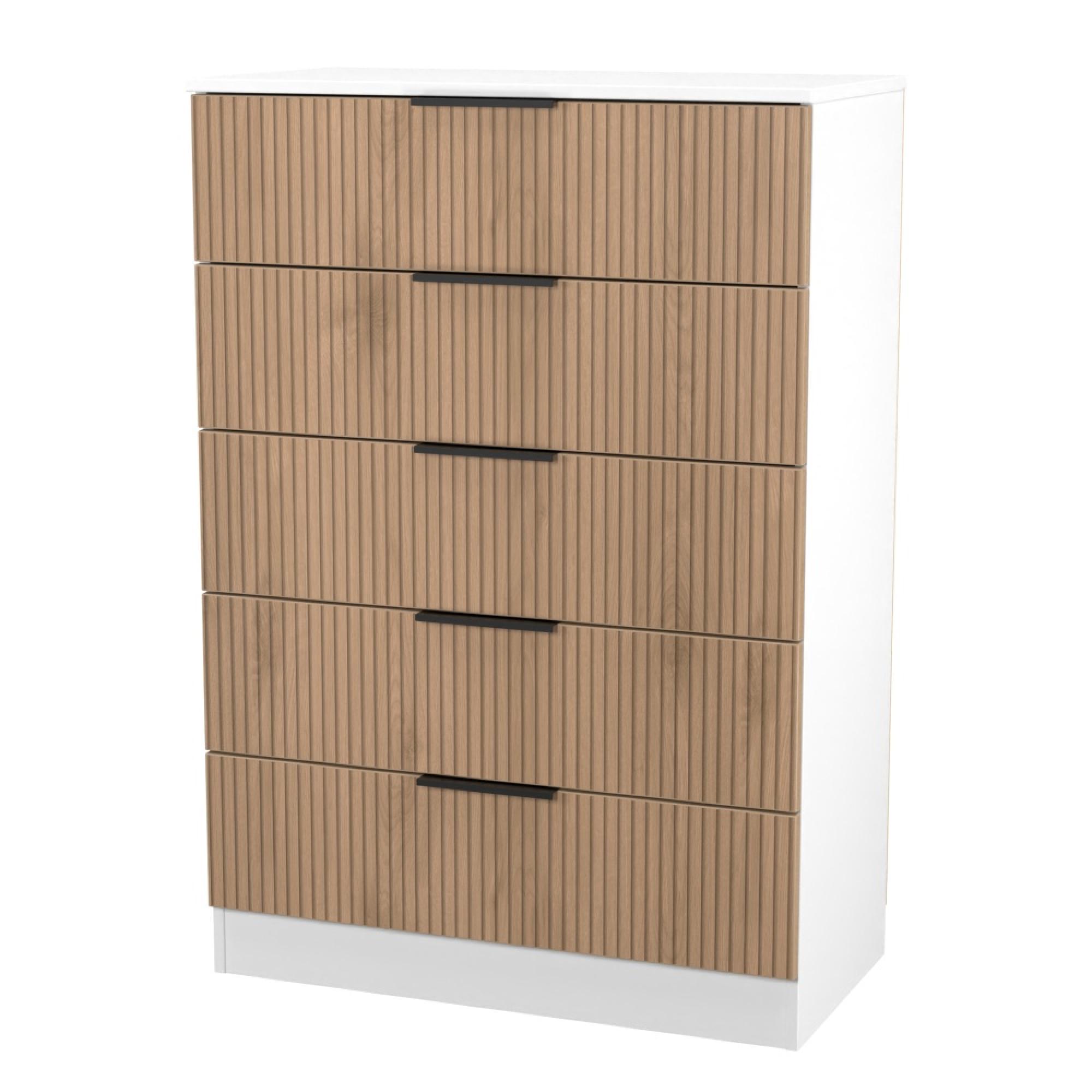 Java Fluted Chest - 5 Drawer - Wide - Natural and White