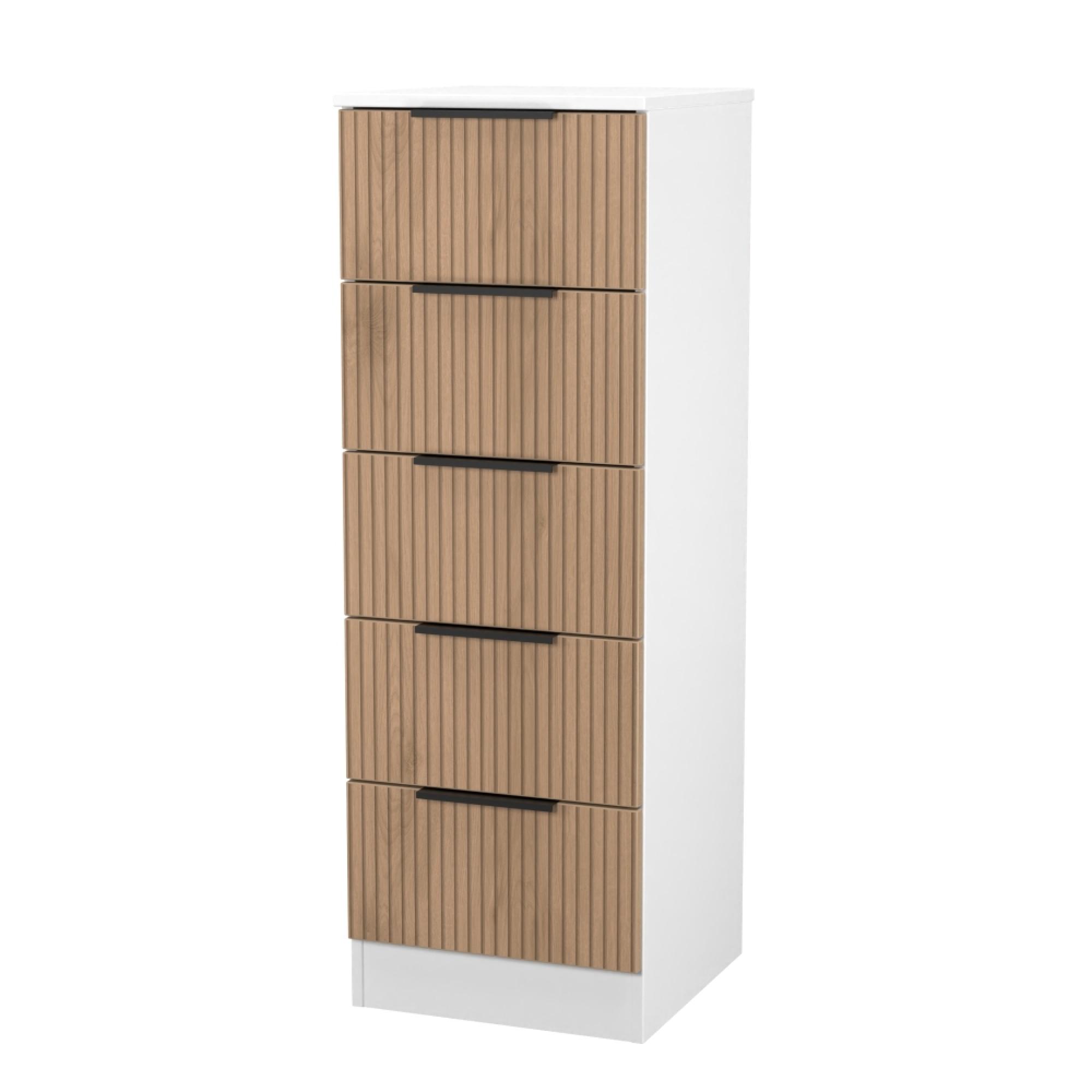 Java Fluted Chest - 5 Drawer - Narrow - Natural and White