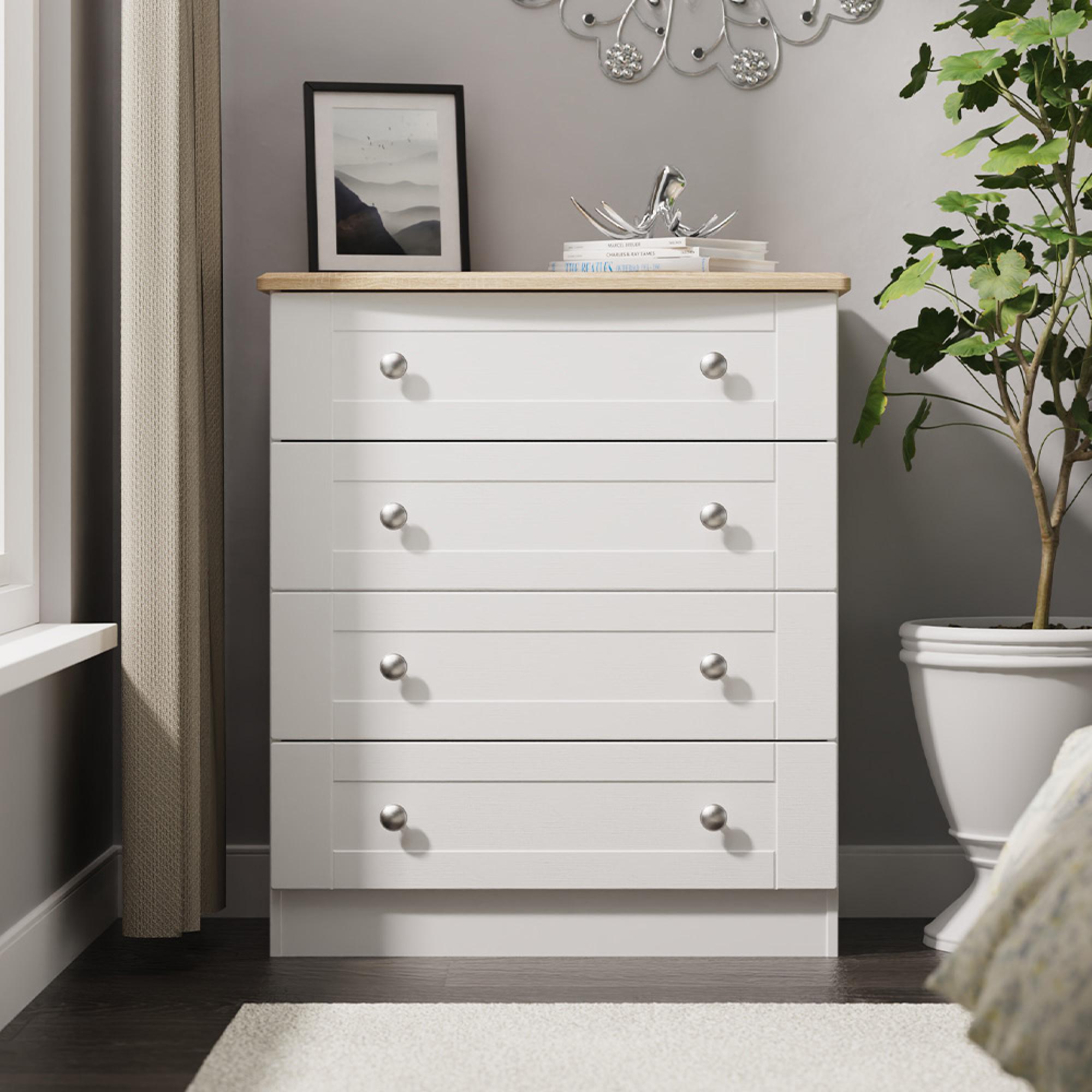 Sussex Chest - 4 Drawer - White and Oak