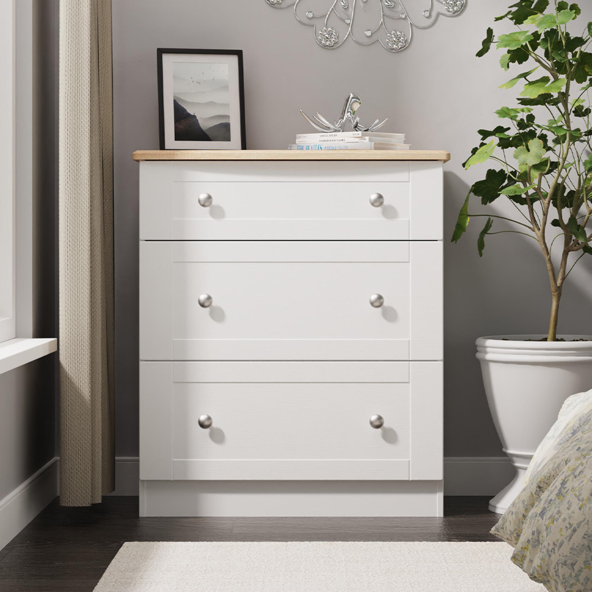Sussex Deep Chest - 3 Drawer - White and Oak