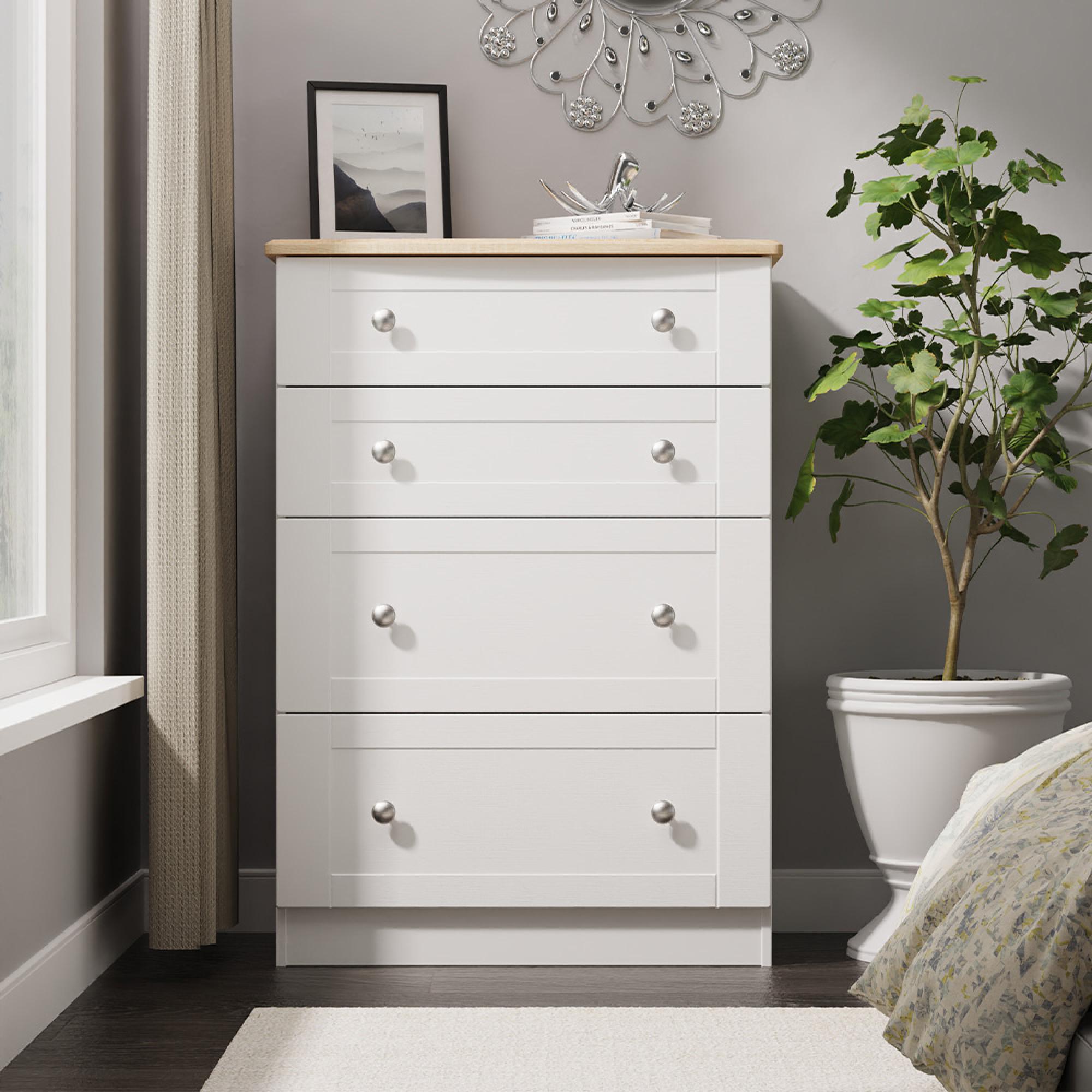 Sussex Deep Chest - 4 Drawer - White and Oak