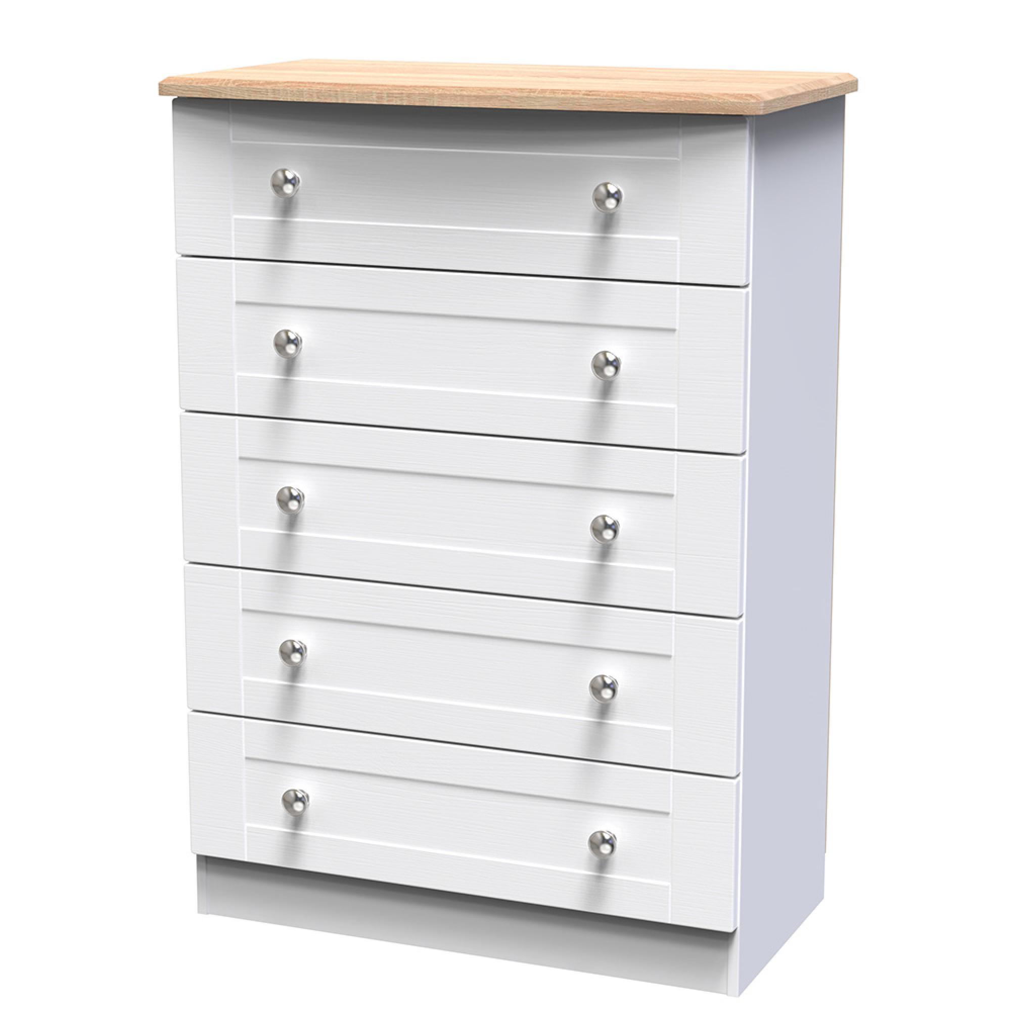 Sussex Chest - 5 Drawer - White and Oak