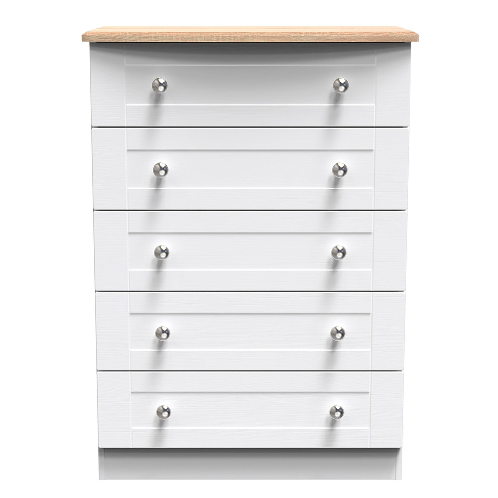 Sussex Chest - 5 Drawer - White and Oak