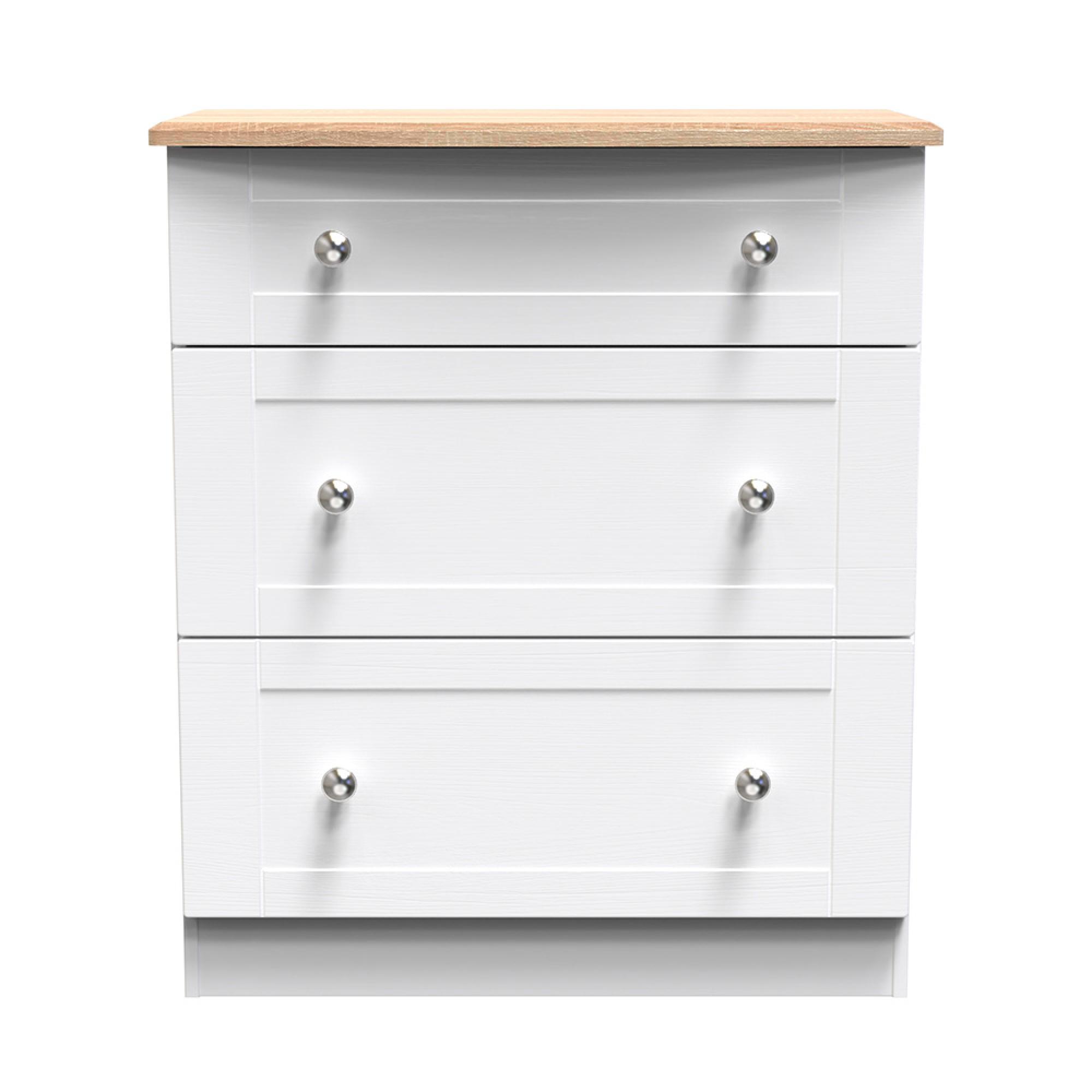 Sussex Deep Chest - 3 Drawer - White and Oak