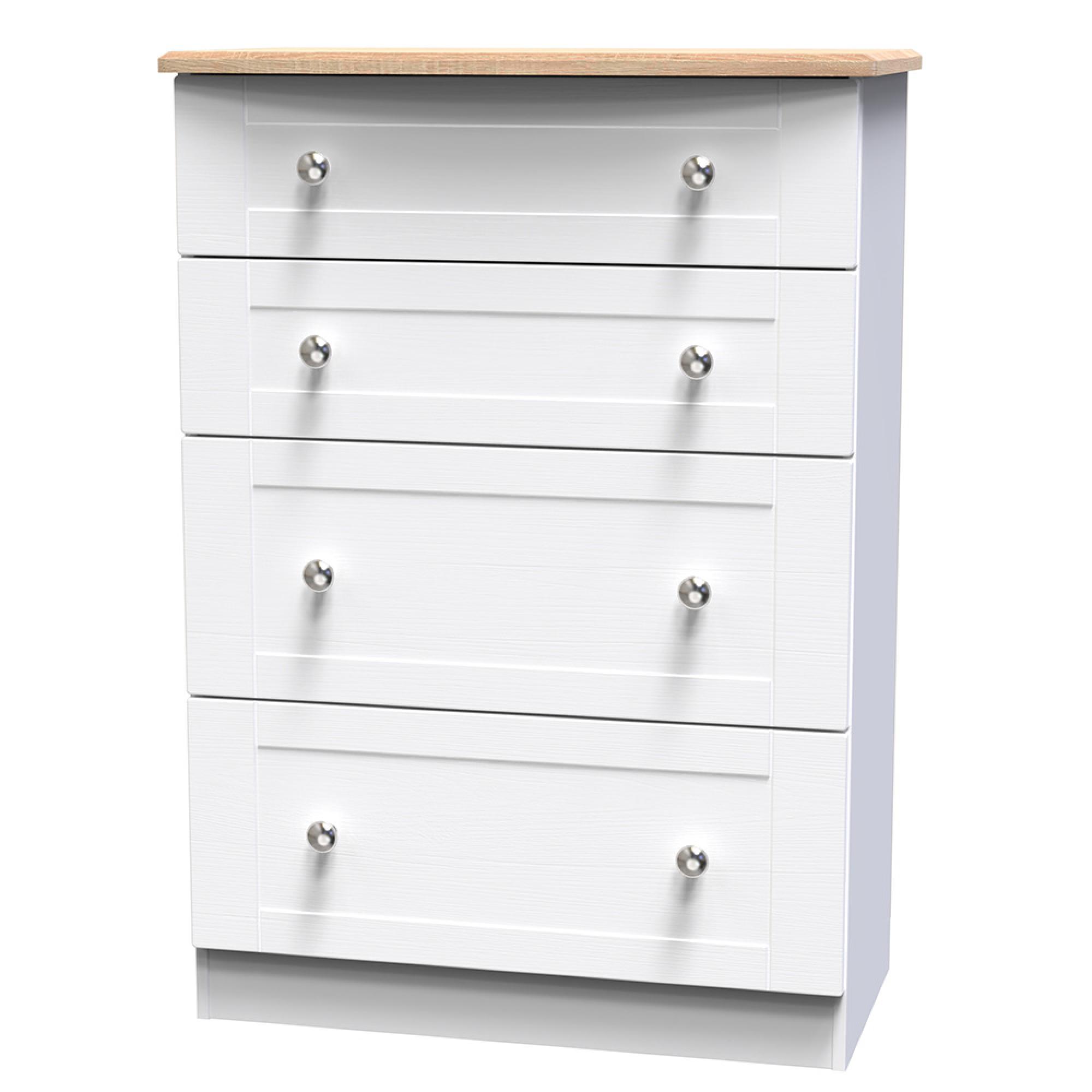 Sussex Deep Chest - 4 Drawer - White and Oak