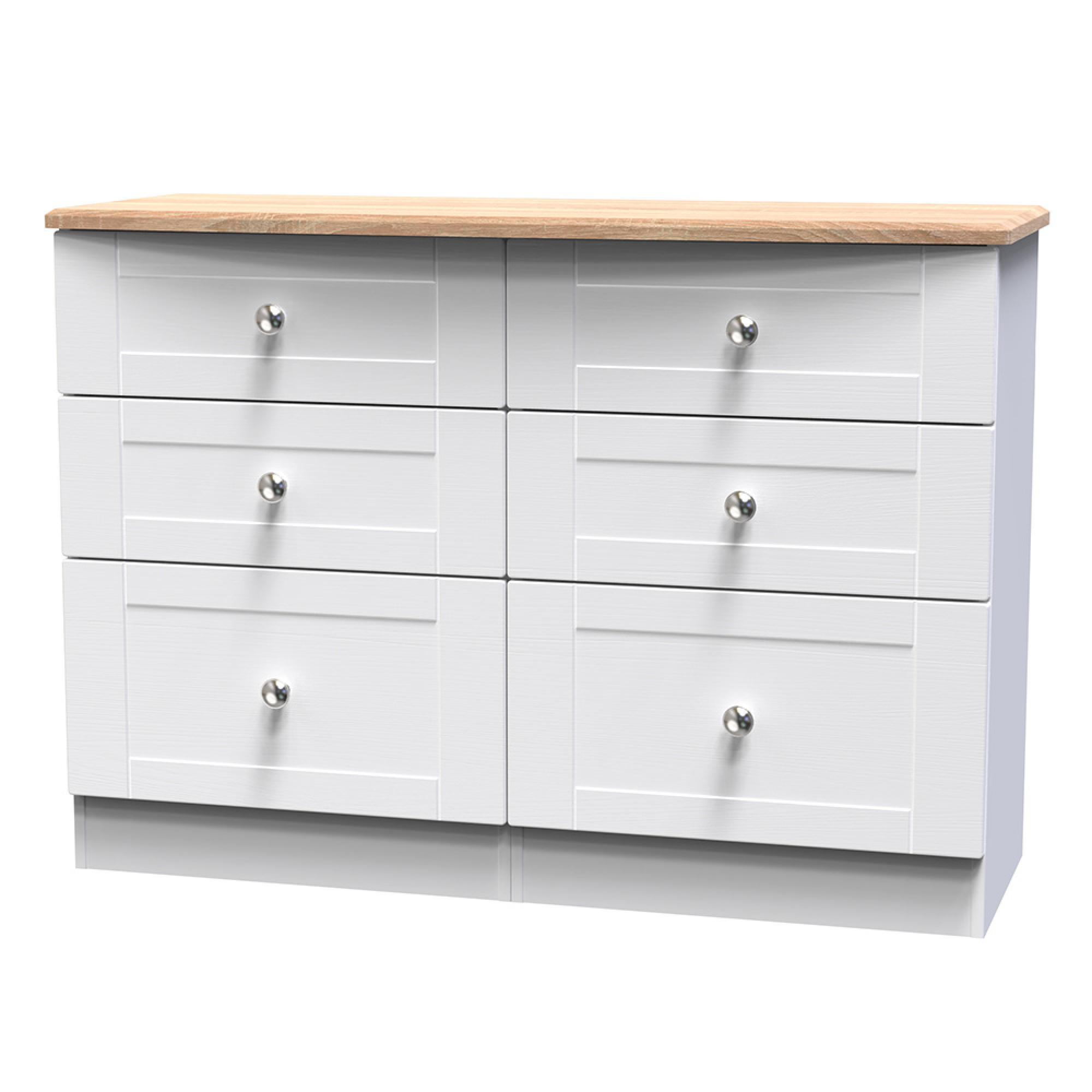 Sussex Midi Chest - 6 Drawer - White and Oak