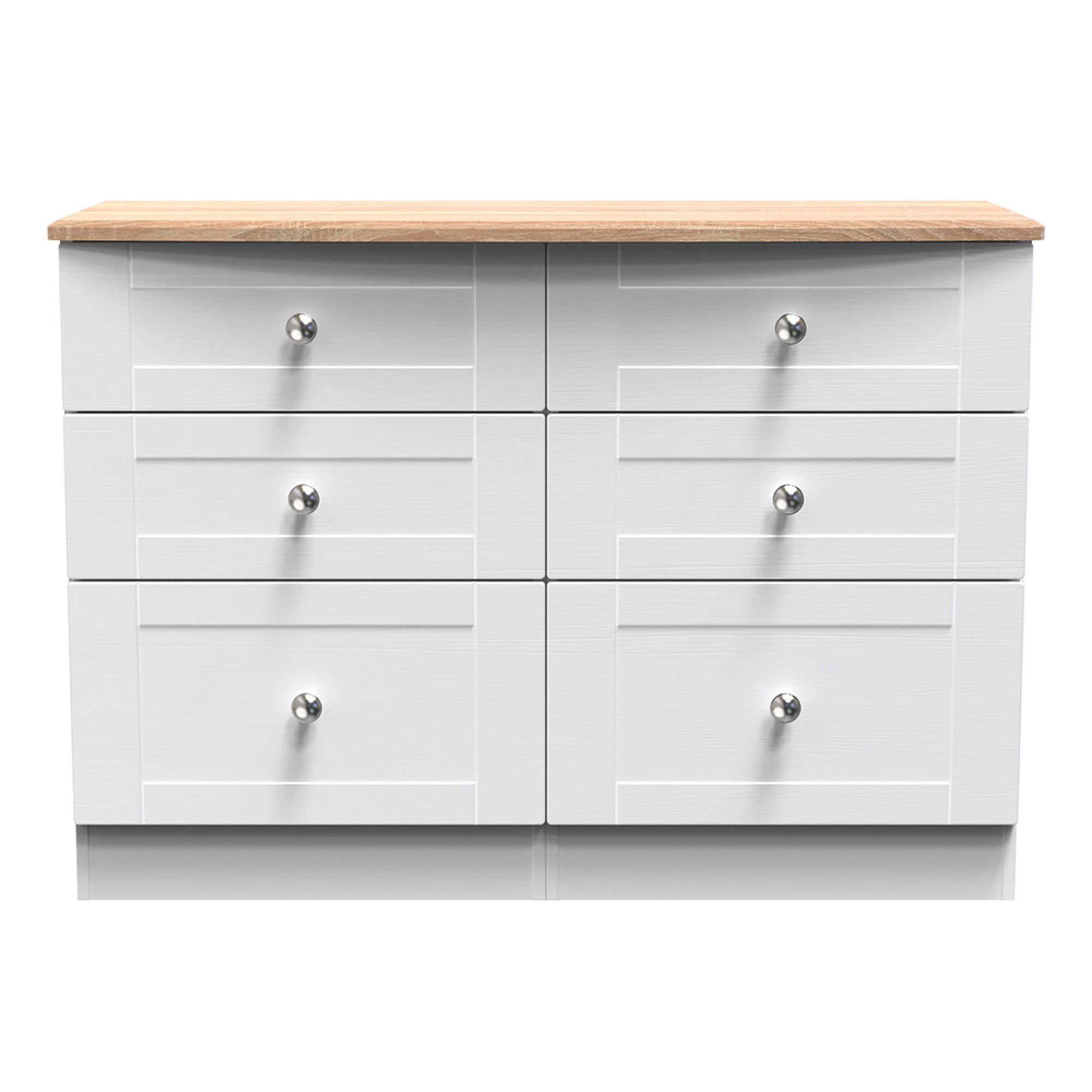 Sussex Midi Chest - 6 Drawer - White and Oak