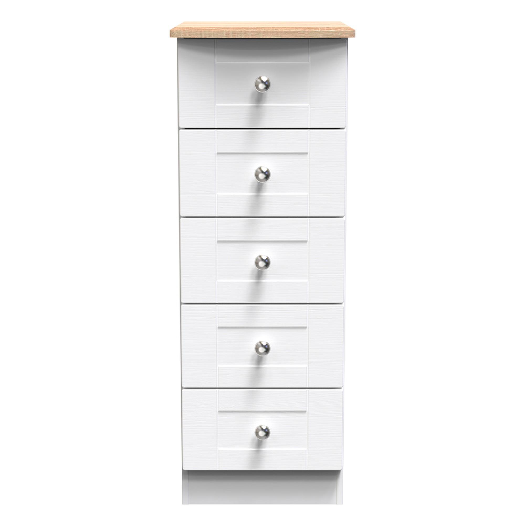 Sussex Narrow Chest - 5 Drawer - White and Oak