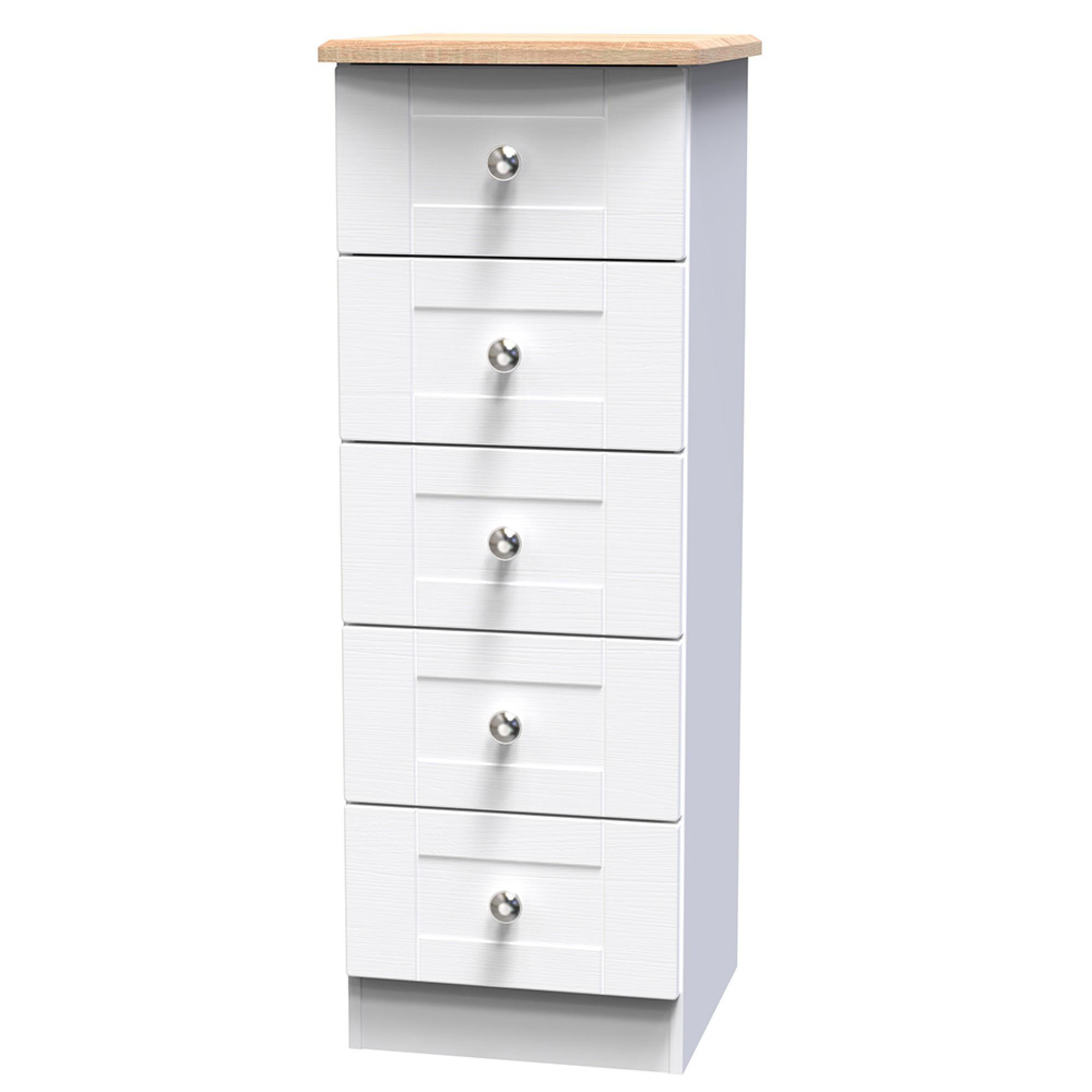 Sussex Narrow Chest - 5 Drawer - White and Oak
