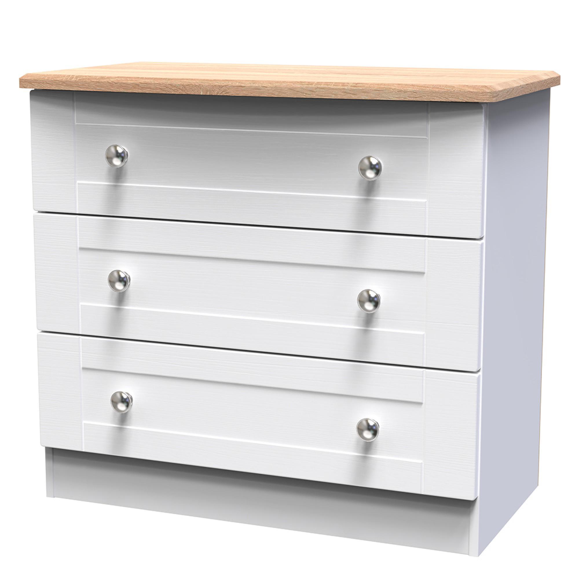 Sussex Small Chest - 3 Drawer - White and Oak