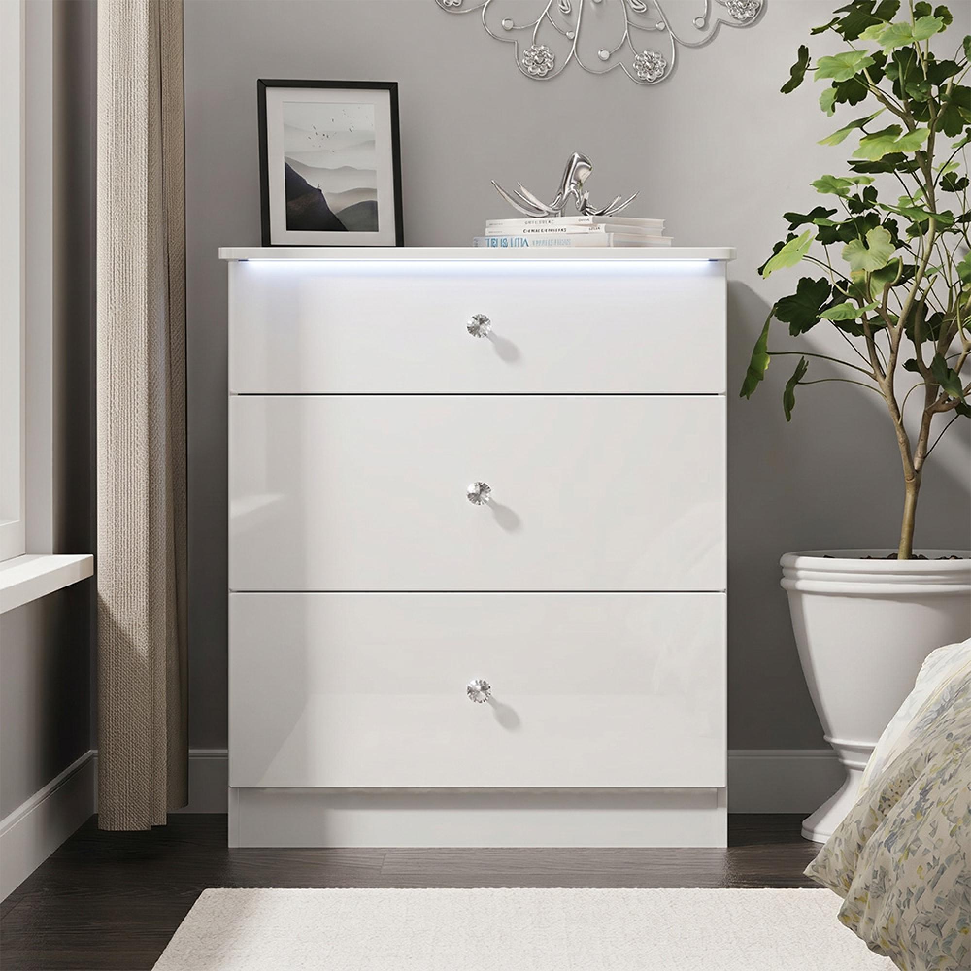 Lumiere Chest - Deep - 3 Drawer - White Gloss