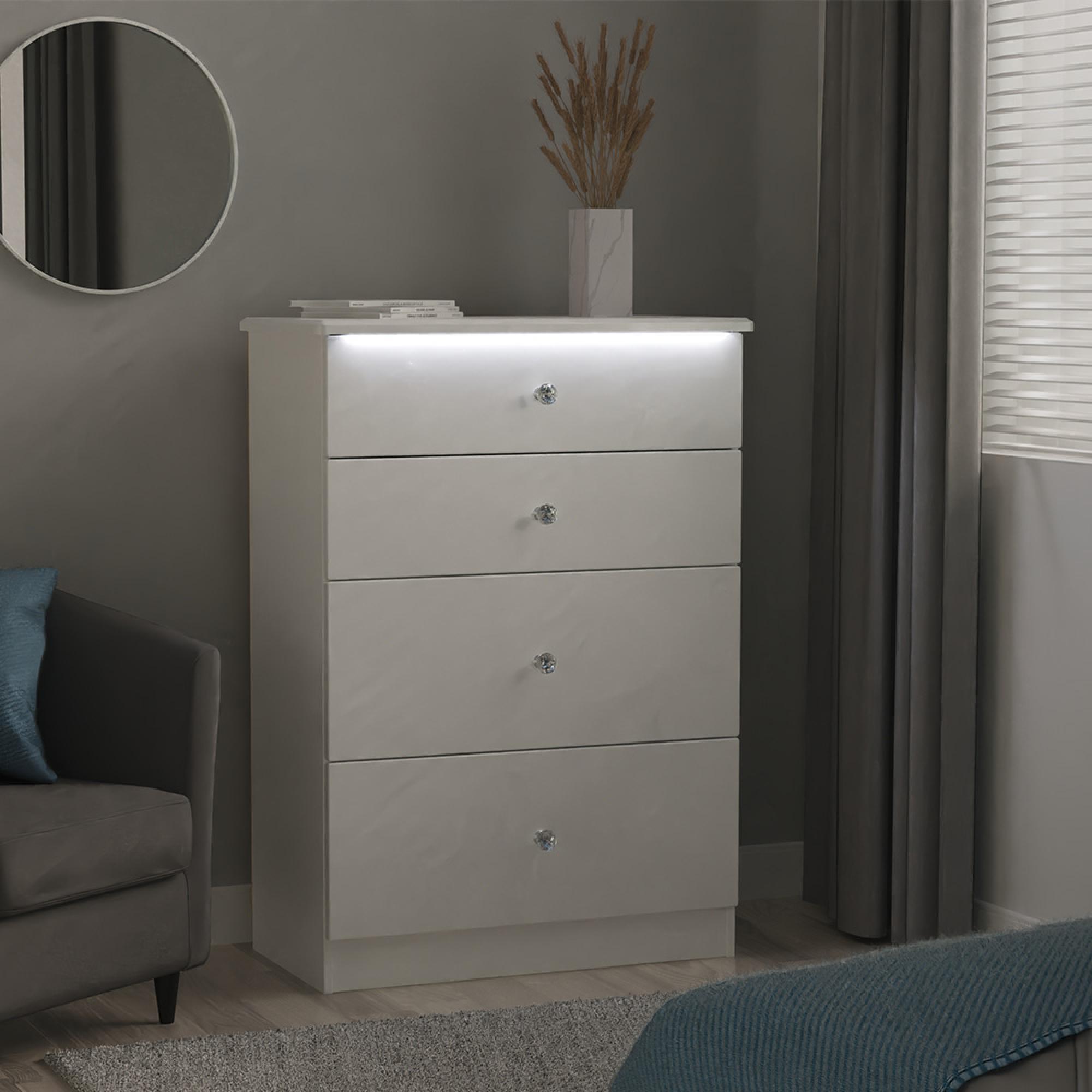Lumiere Chest - Deep - 4 Drawer - White Gloss