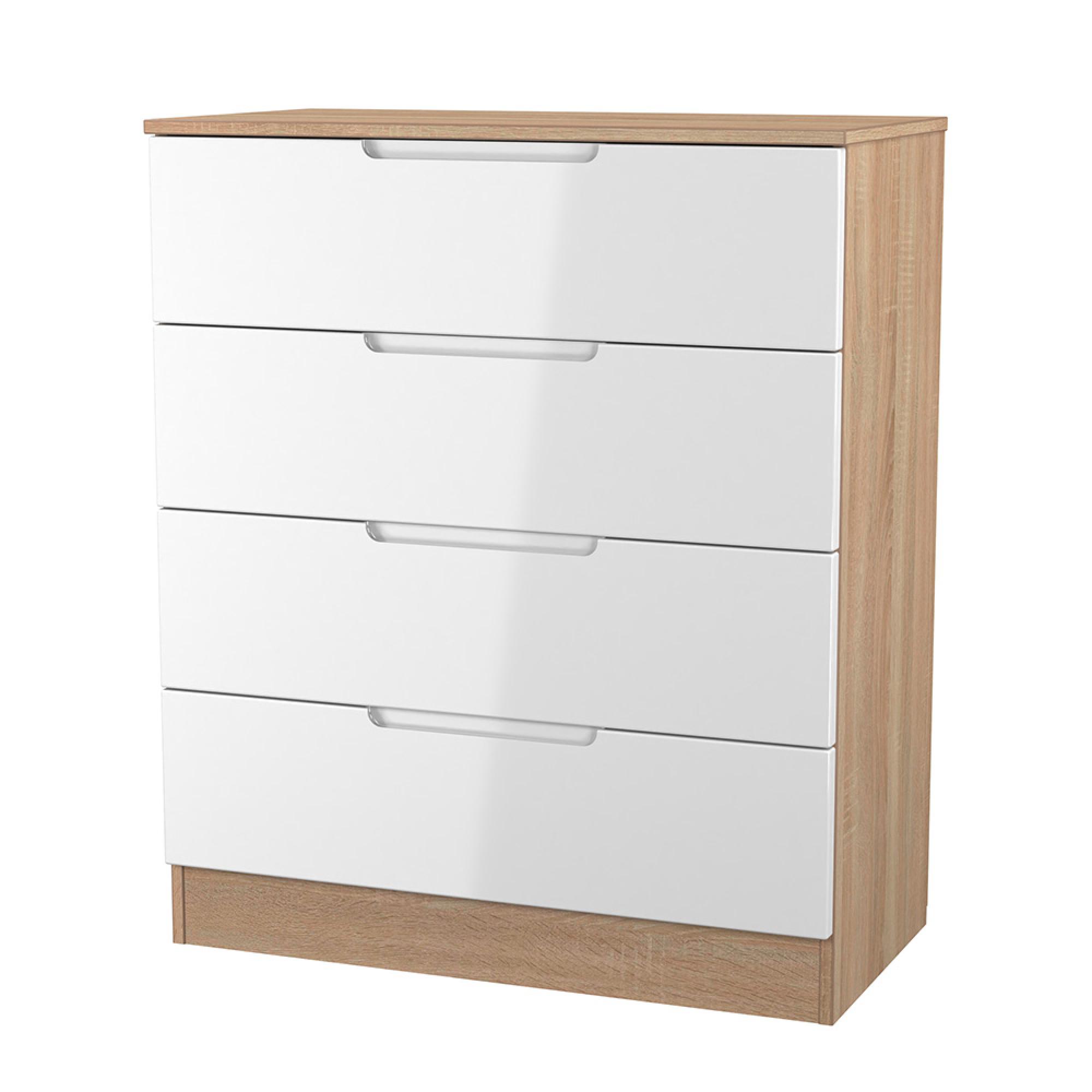 Milan Chest - 4 Drawer - White Gloss and Oak