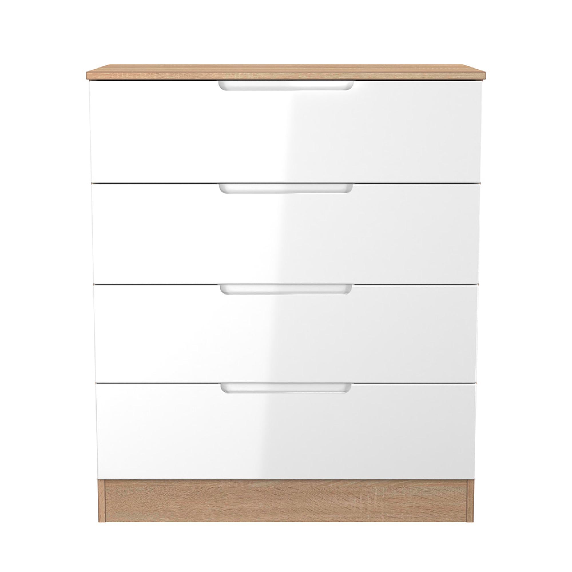 Milan Chest - 4 Drawer - White Gloss and Oak