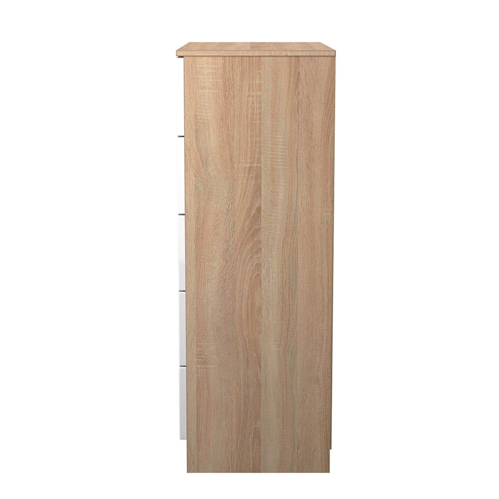 Milan Chest - 5 Drawer - White Gloss and Oak