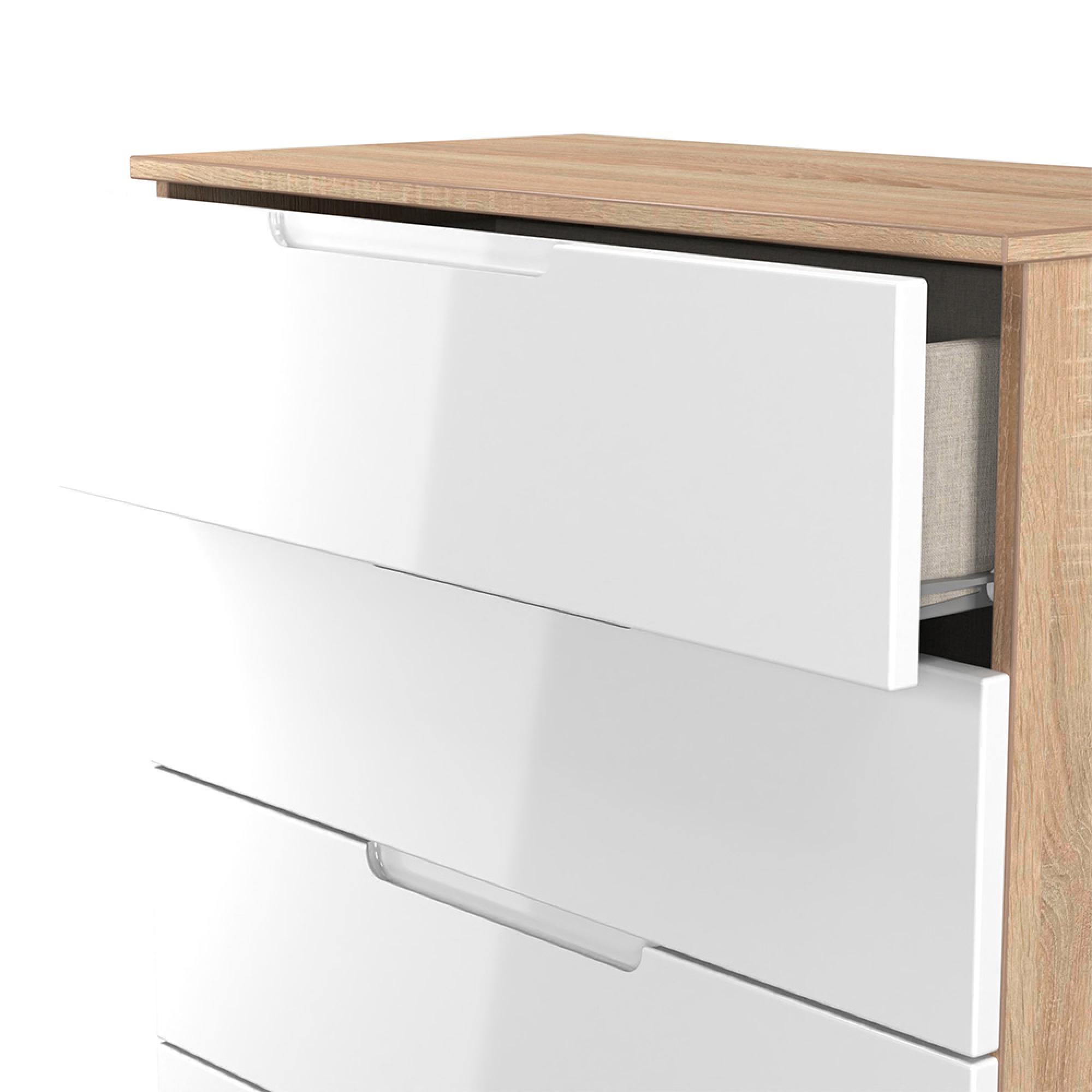 Milan Chest - 5 Drawer - White Gloss and Oak