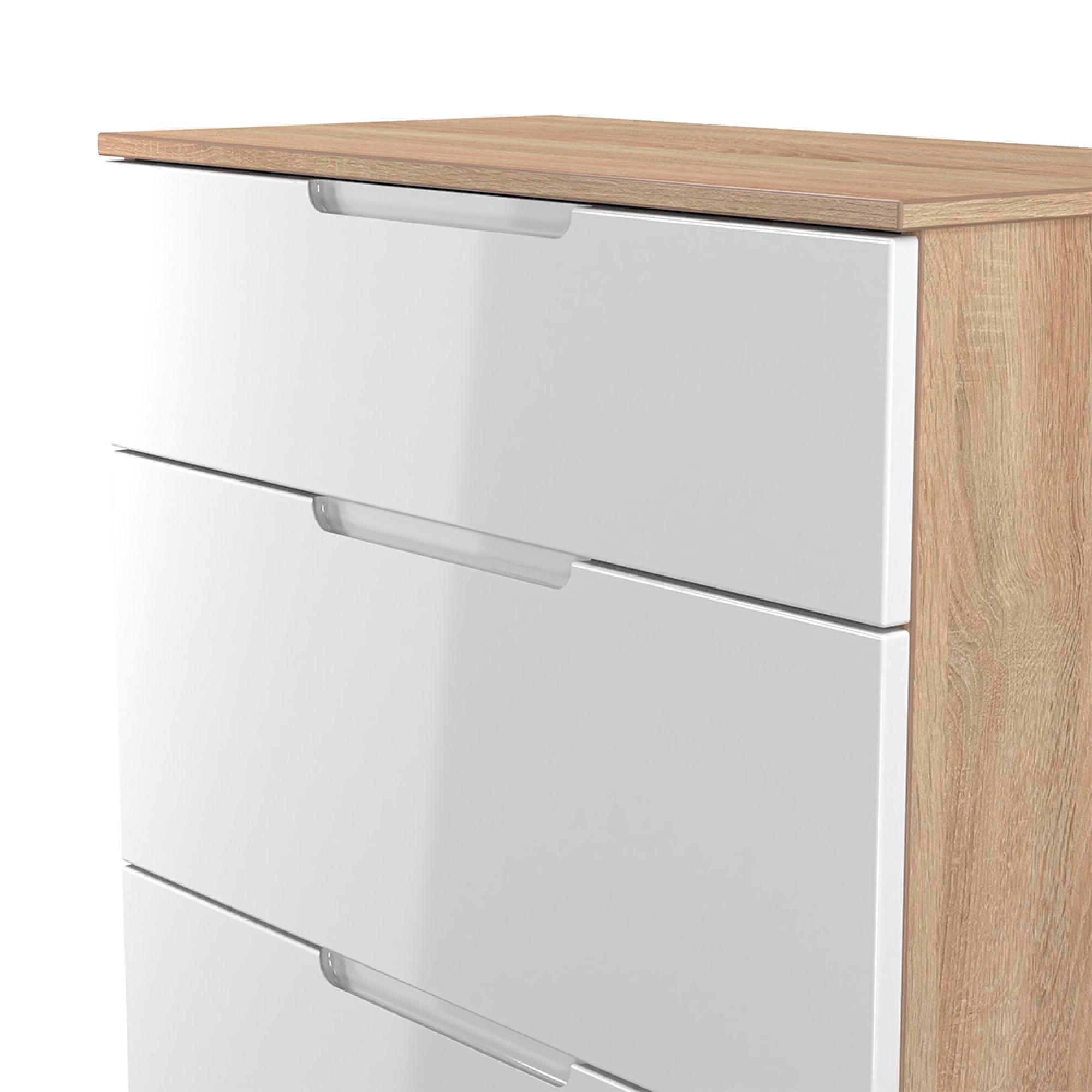 Milan Chest - Deep - 3 Drawer - White Gloss and Oak