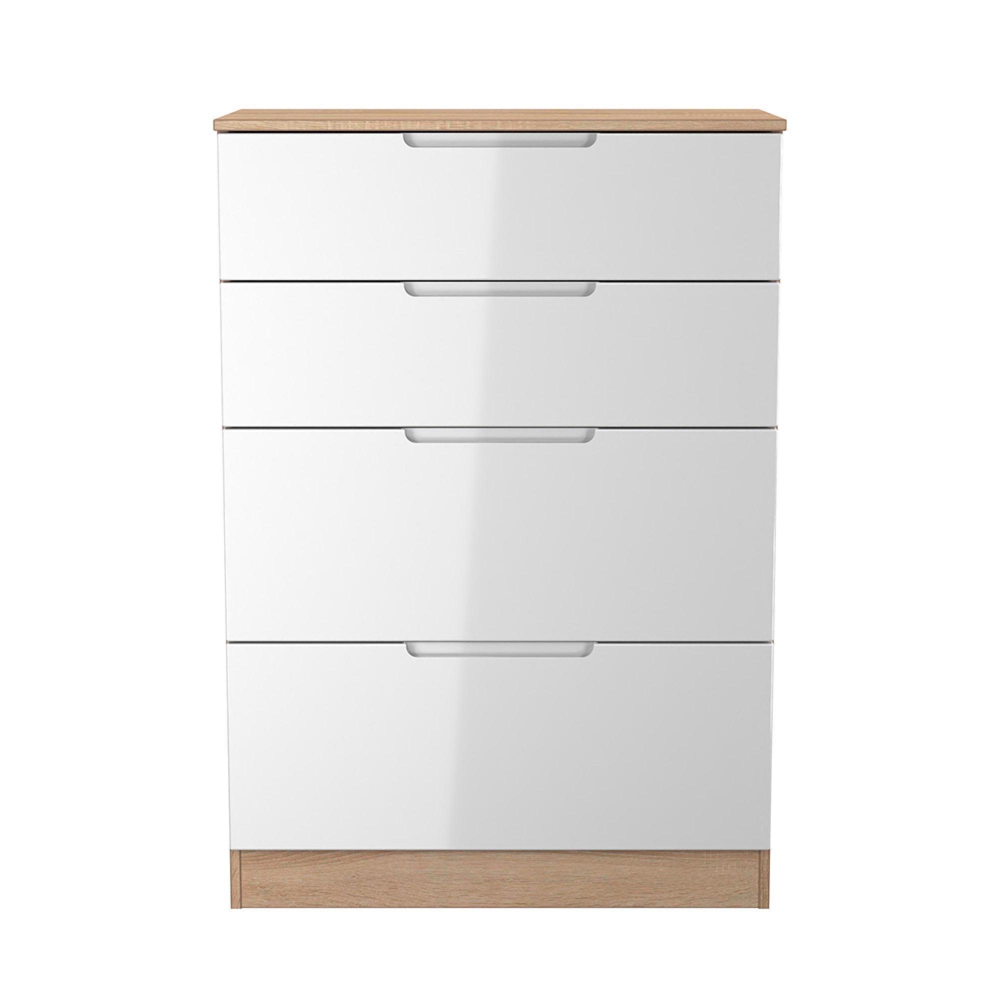 Milan Chest - Deep - 4 Drawer - White Gloss and Oak