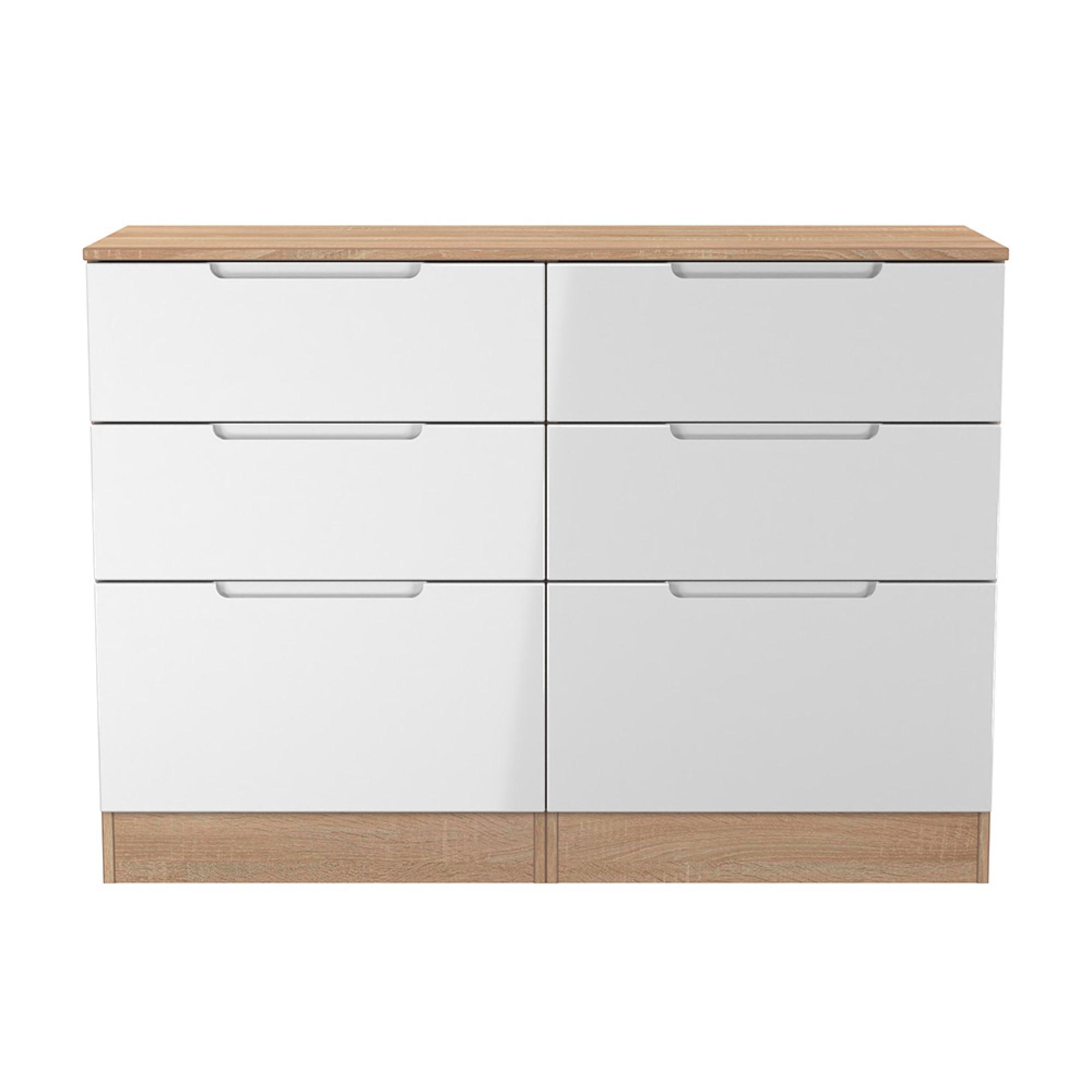 Milan Chest - Midi - 6 Drawer - White Gloss and Oak