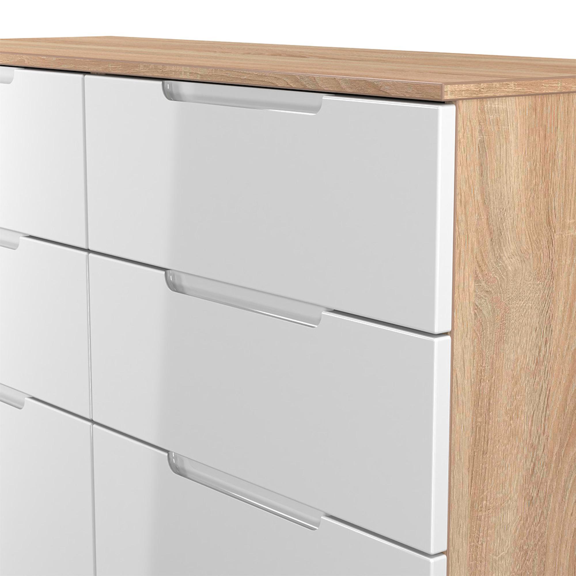 Milan Chest - Midi - 6 Drawer - White Gloss and Oak