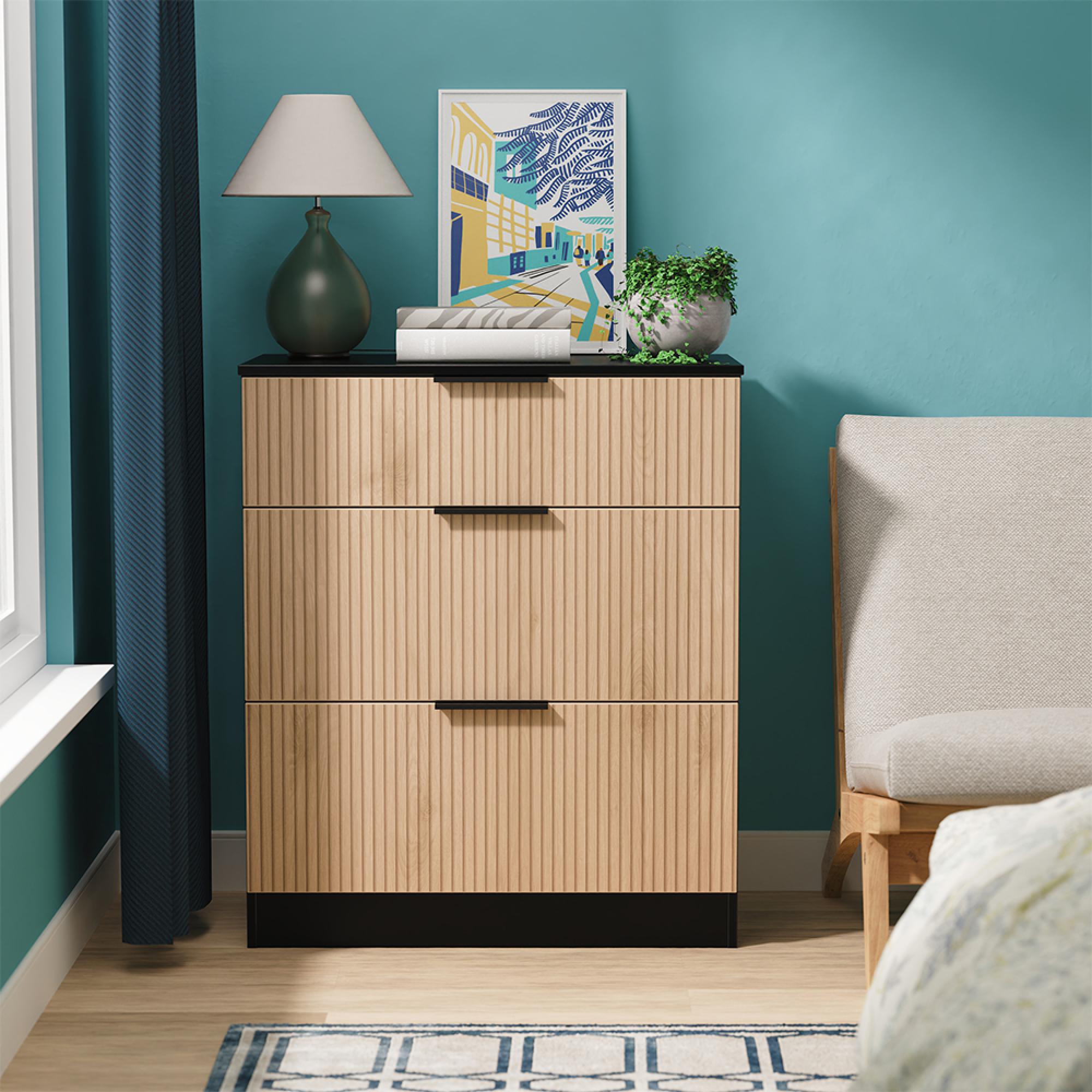 Java Fluted Chest - 3 Drawer - Deep - Natural and Black