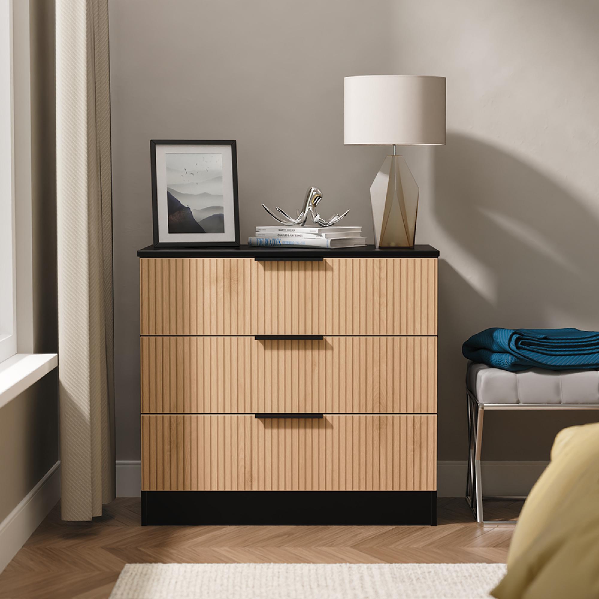 Java Fluted Chest - 3 Drawer - Natural and Black