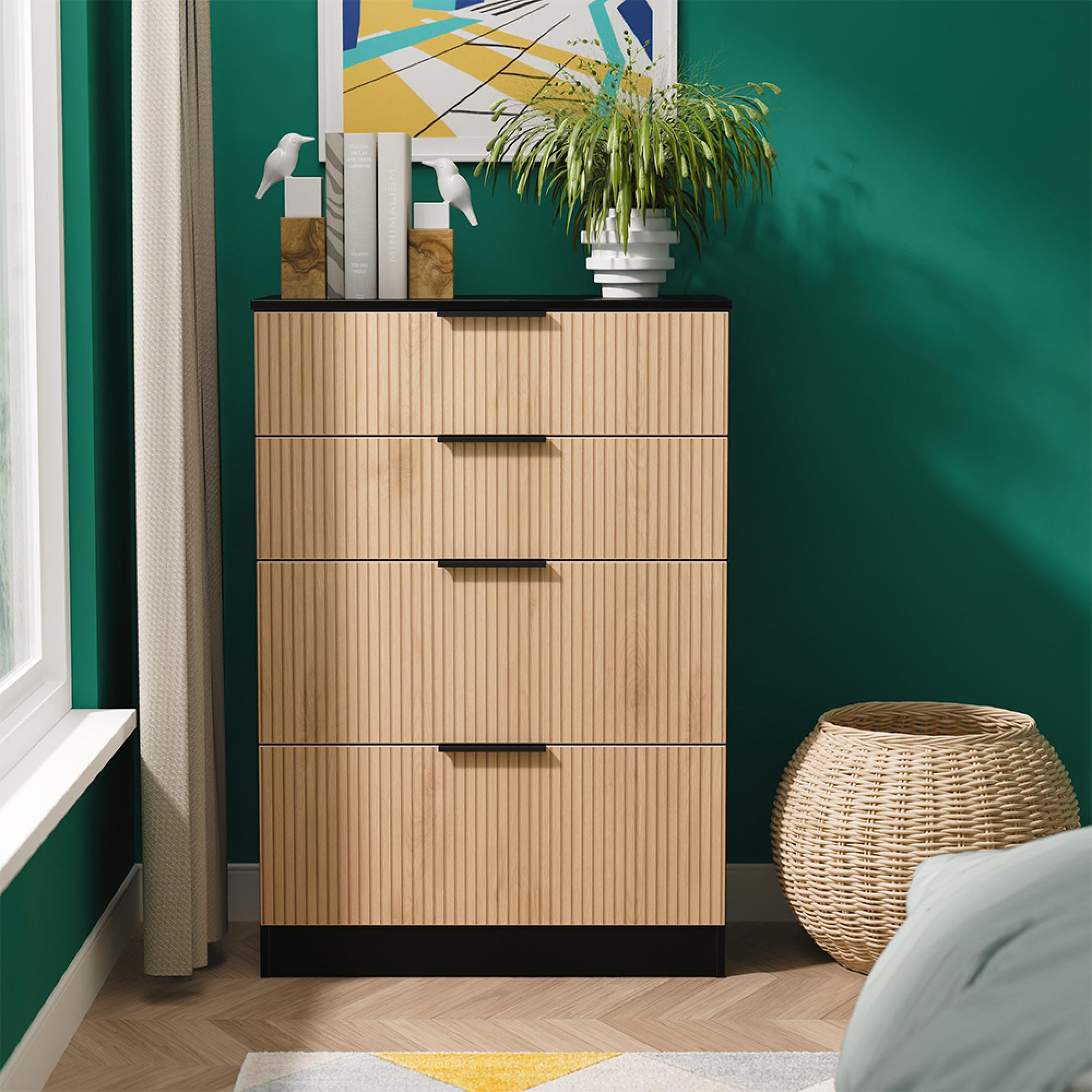 Java Fluted Chest - 4 Drawer - Deep - Natural and Black