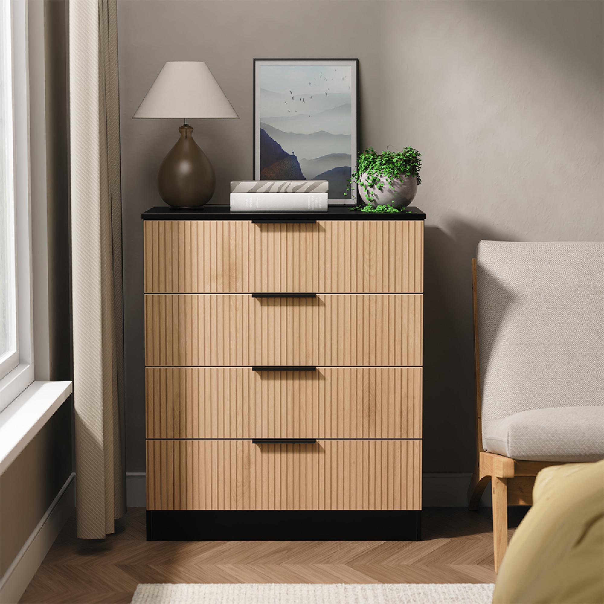 Java Fluted Chest - 4 Drawer - Natural and Black