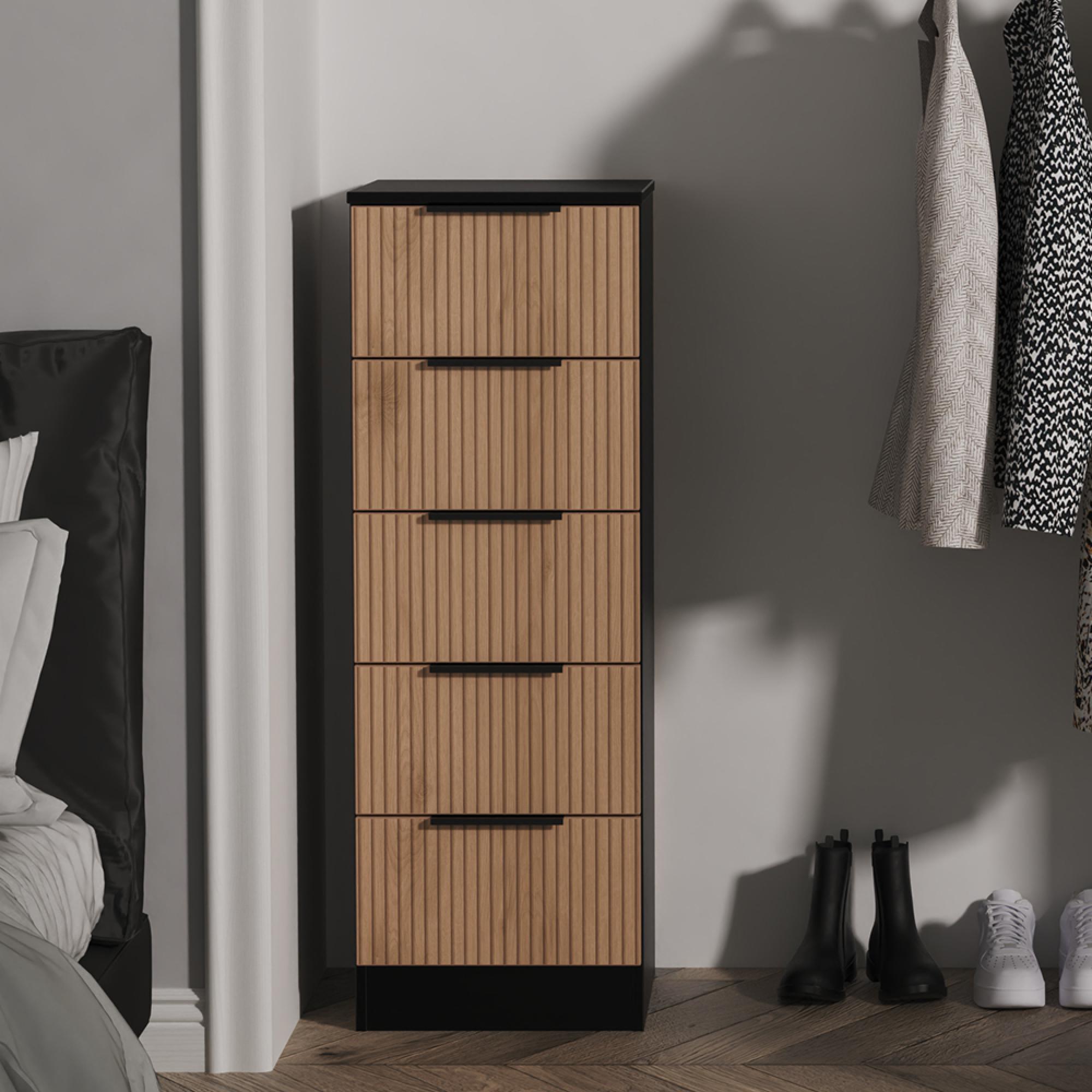 Java Fluted Chest - 5 Drawer - Narrow - Natural and Black